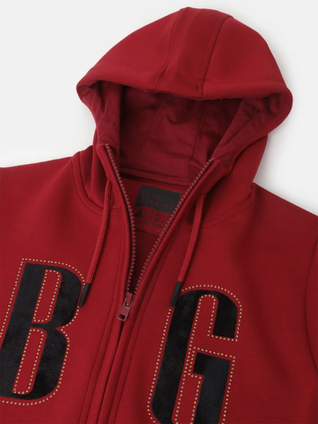 Blue Giraffe Girls Red Solid Hooded Full Sleeves Zip Through Hoodie - Image 3