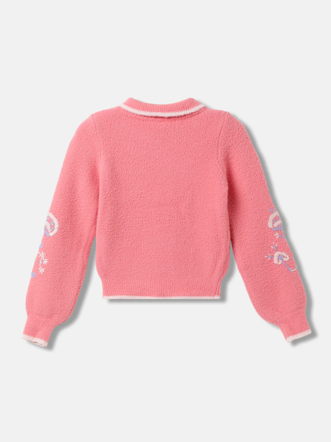Blue Giraffe Girls Pink Self-Design Collar Neck Full Sleeves Pullover Style Sweater - Image 2