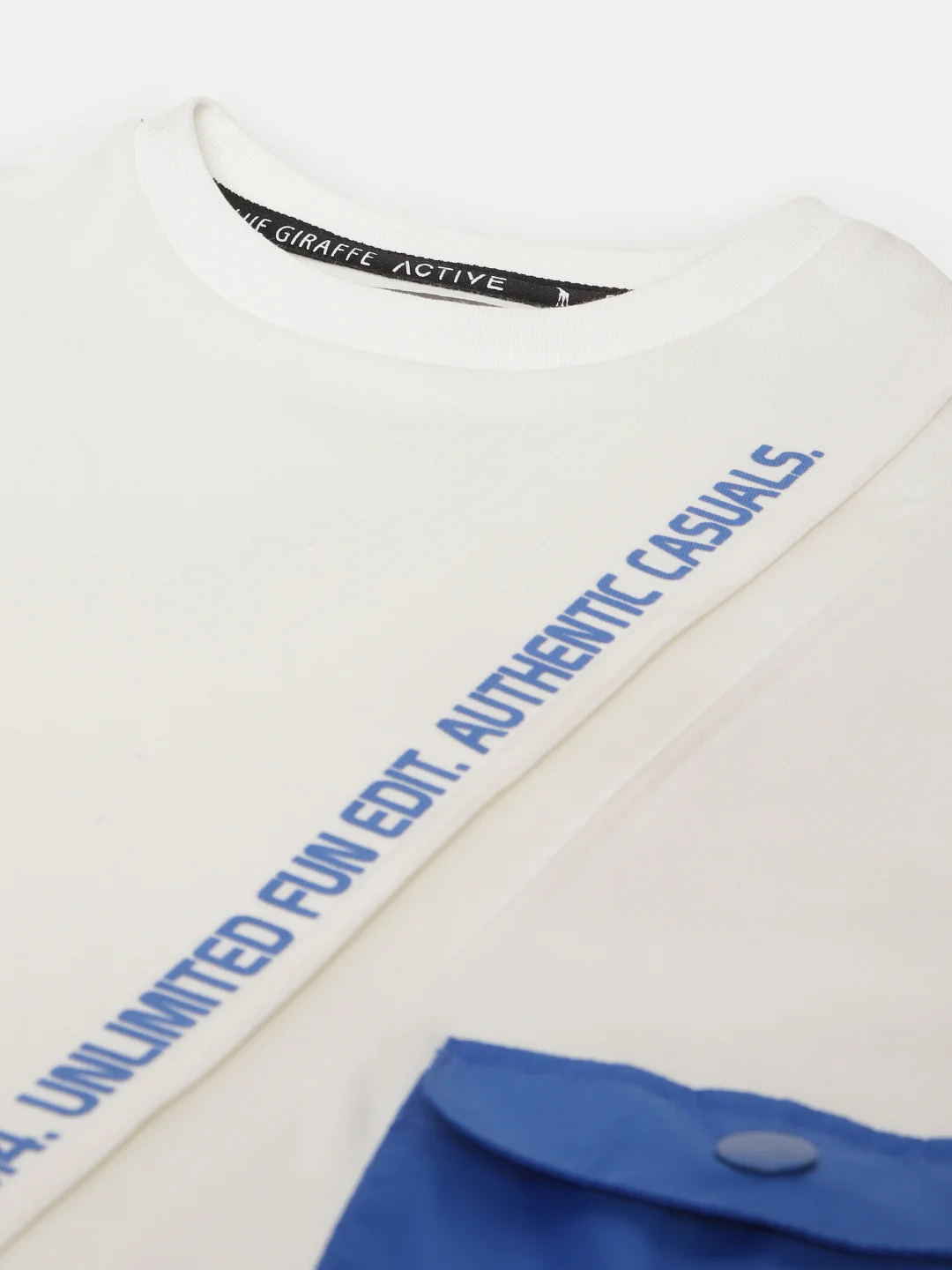 Blue Giraffe Boys White Solid Round Neck Short Sleeves Tshirt - Image 3