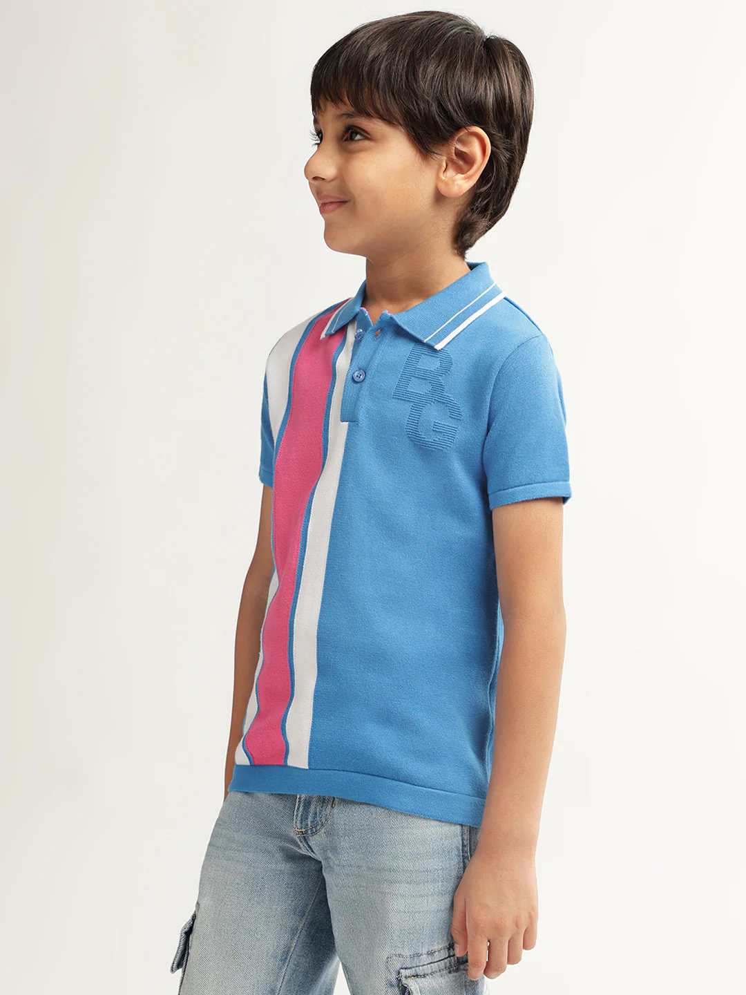 Blue Giraffe Boys Blue Colour blocked Polo Collar Short Sleeves Tshirt - Image 3