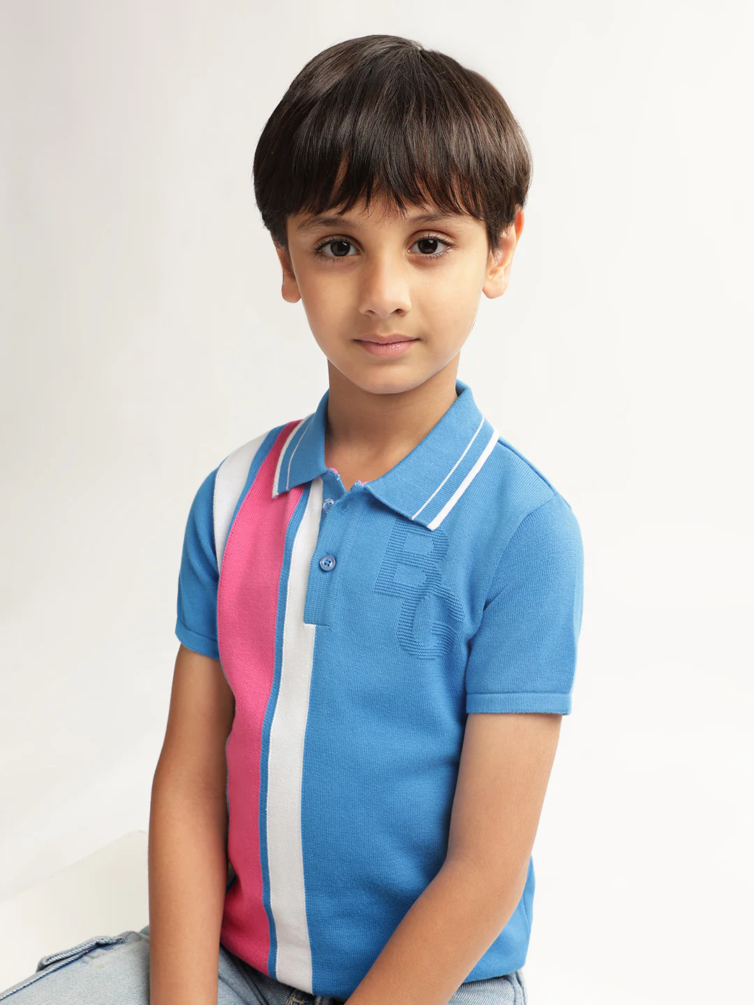Blue Giraffe Boys Blue Colour blocked Polo Collar Short Sleeves Tshirt - Image 6