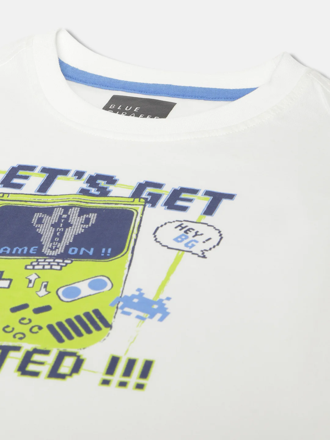 Blue Giraffe Boys White Printed Round Neck Short Sleeves Tshirt - Image 3