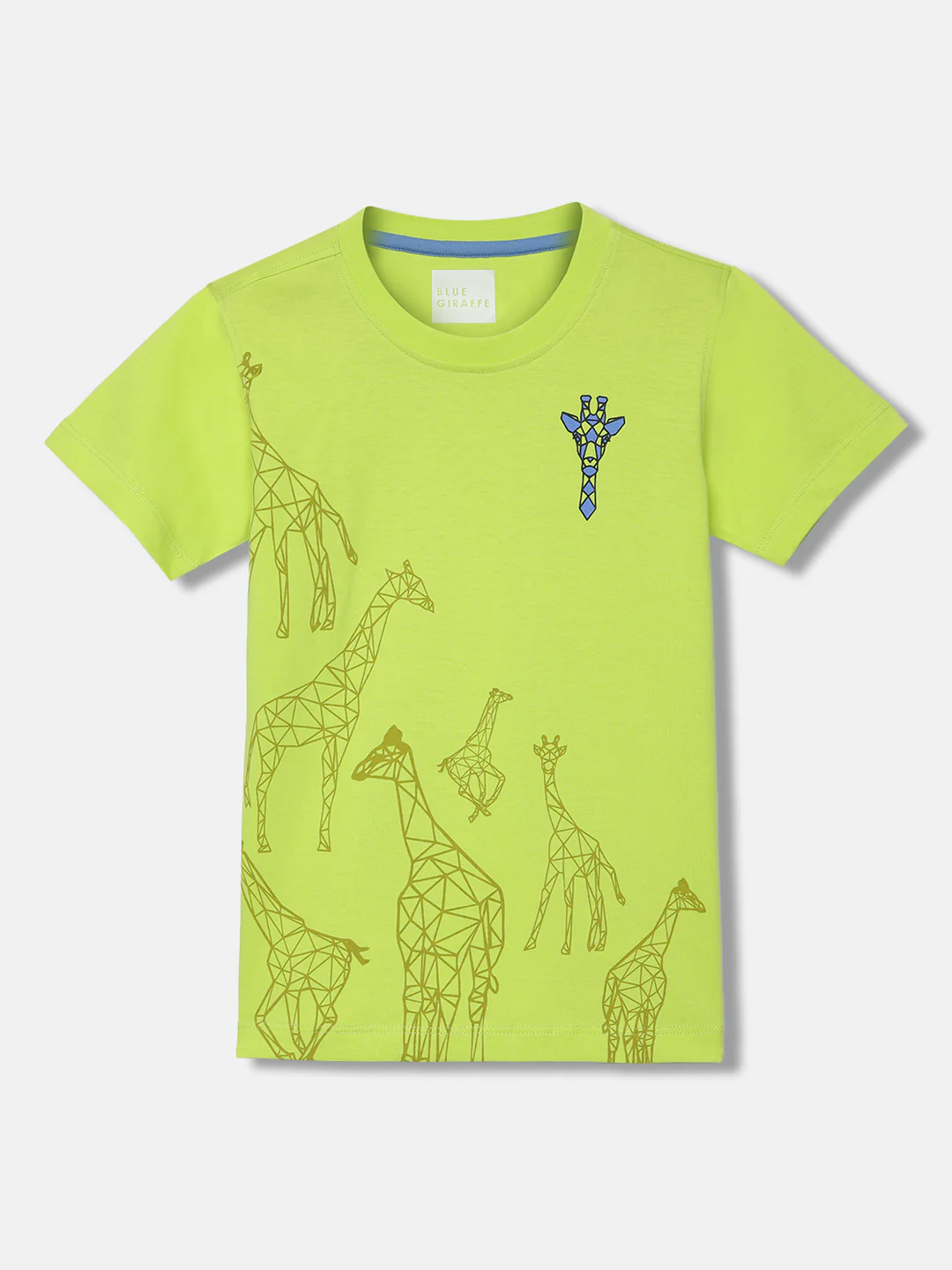 Blue Giraffe Boys Green Printed Round Neck Short Sleeves Tshirt