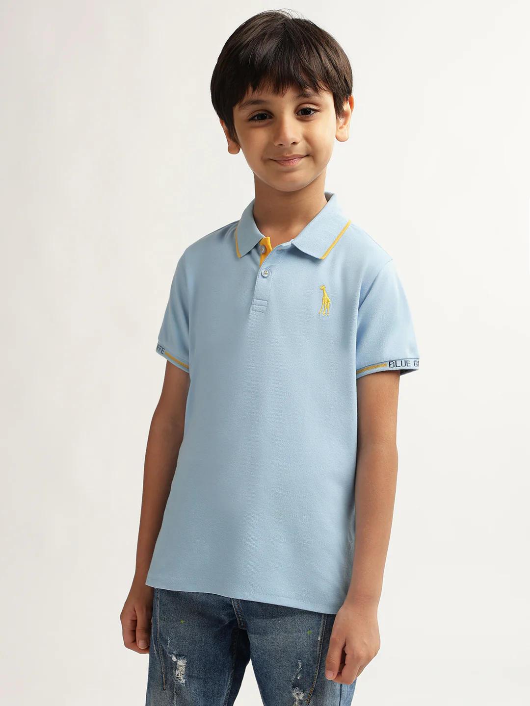 Blue Giraffe Boys Blue Solid Polo Collar Short Sleeves Tshirt