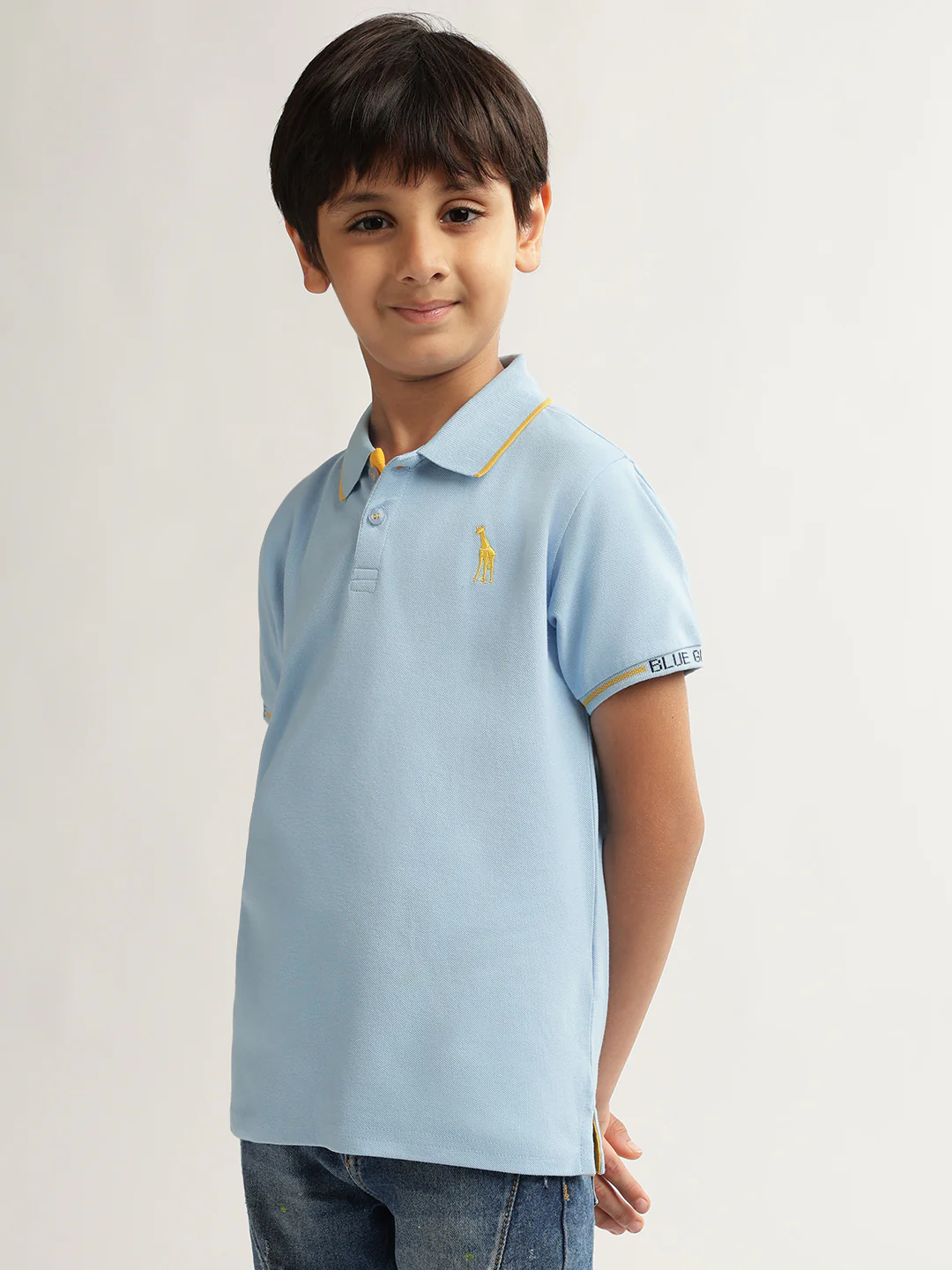 Blue Giraffe Boys Blue Solid Polo Collar Short Sleeves Tshirt - Image 3