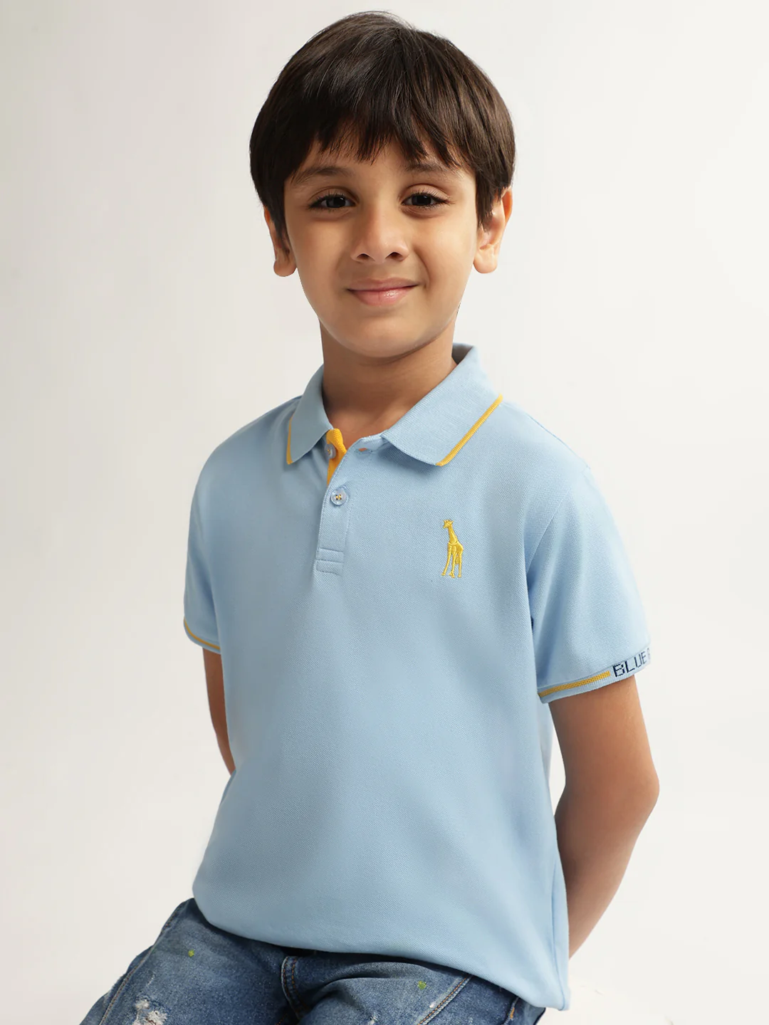Blue Giraffe Boys Blue Solid Polo Collar Short Sleeves Tshirt - Image 5