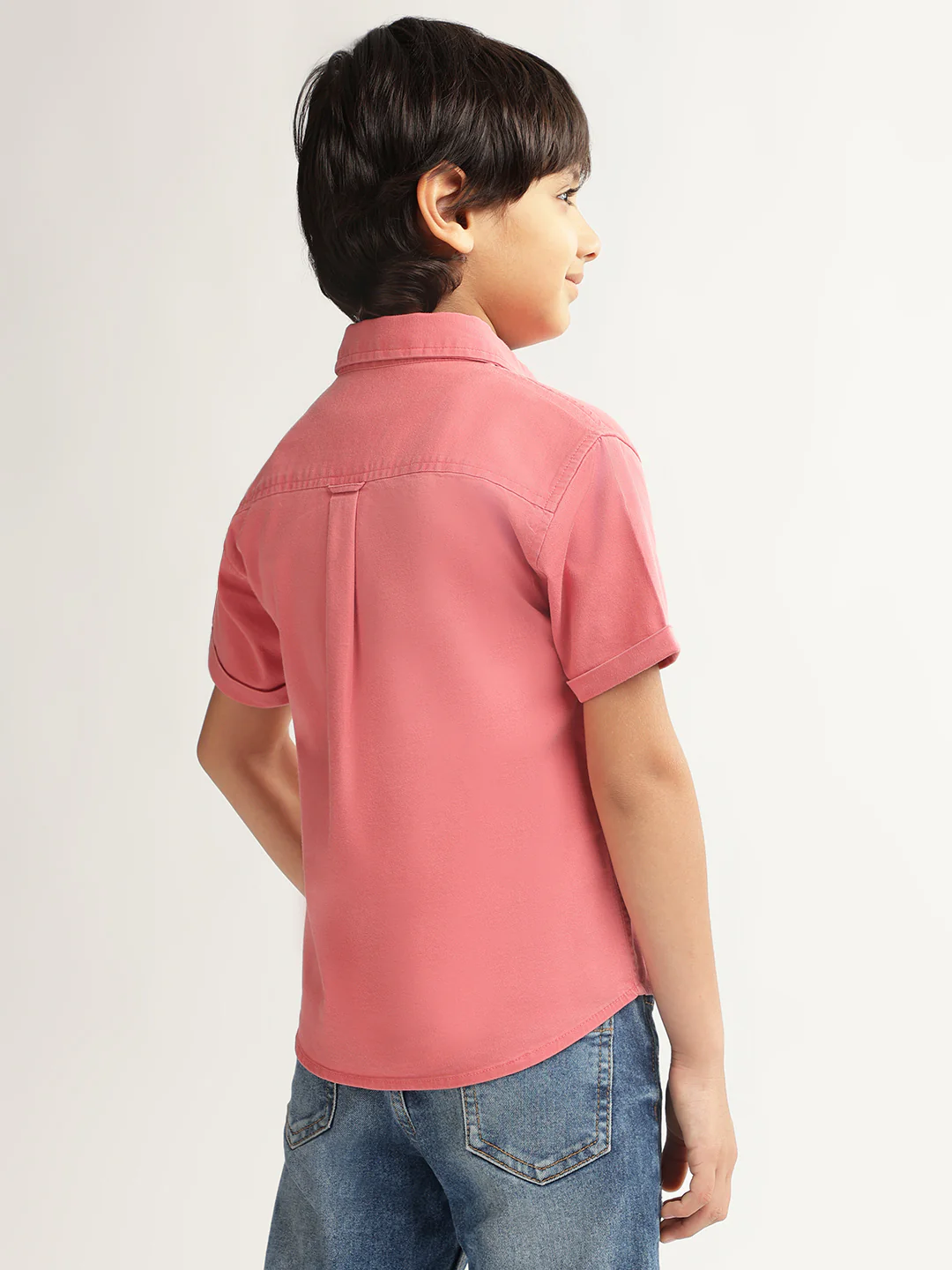 Blue Giraffe Boys Pink Solid Spread Collar Short Sleeves Shirt - Image 2