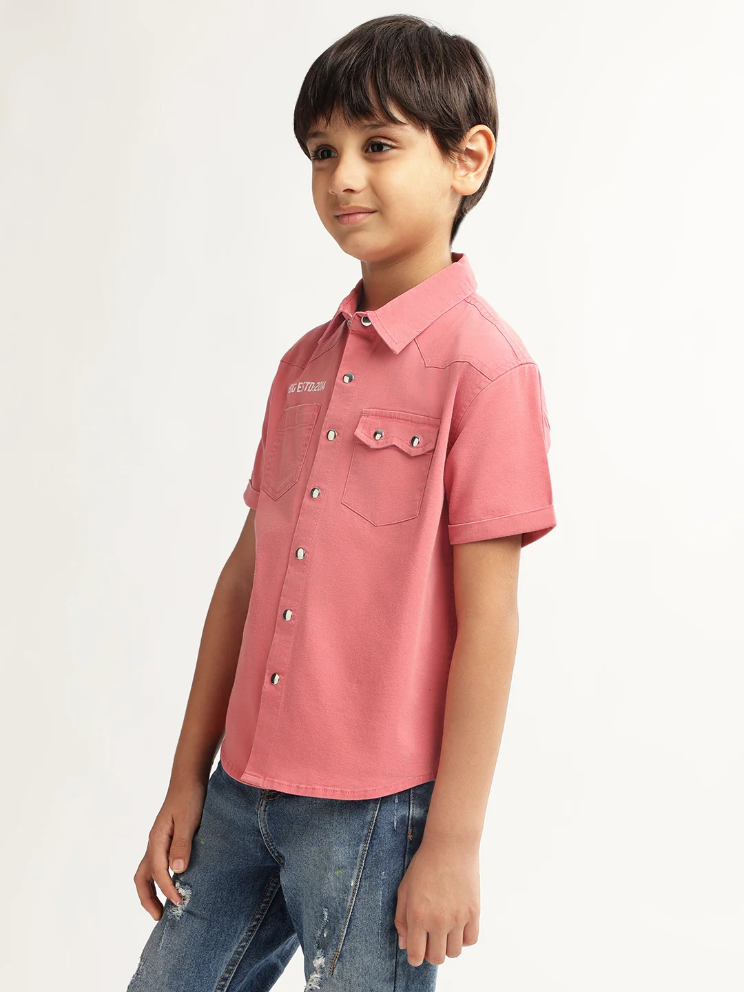 Blue Giraffe Boys Pink Solid Spread Collar Short Sleeves Shirt - Image 3