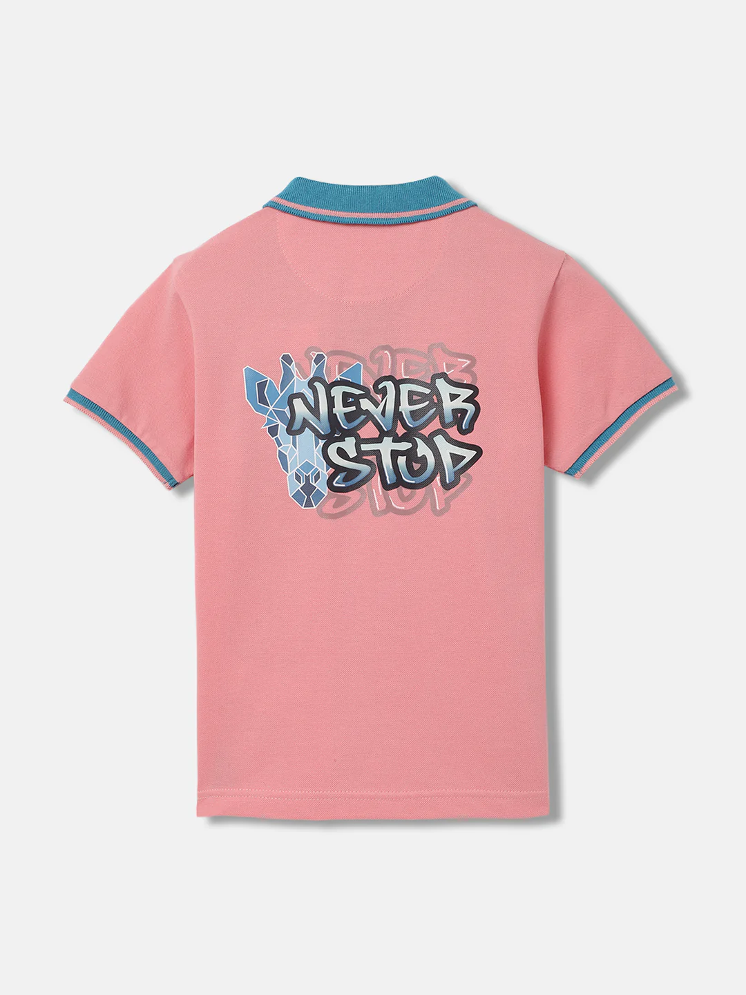 Blue Giraffe Boys Peach Solid Polo Collar Short Sleeves Tshirt - Image 2