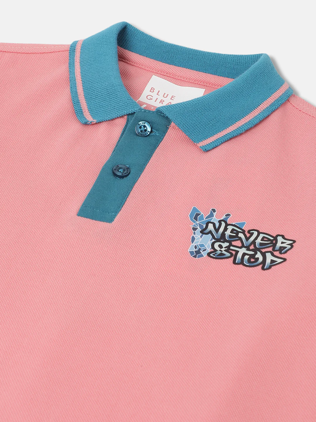 Blue Giraffe Boys Peach Solid Polo Collar Short Sleeves Tshirt - Image 3