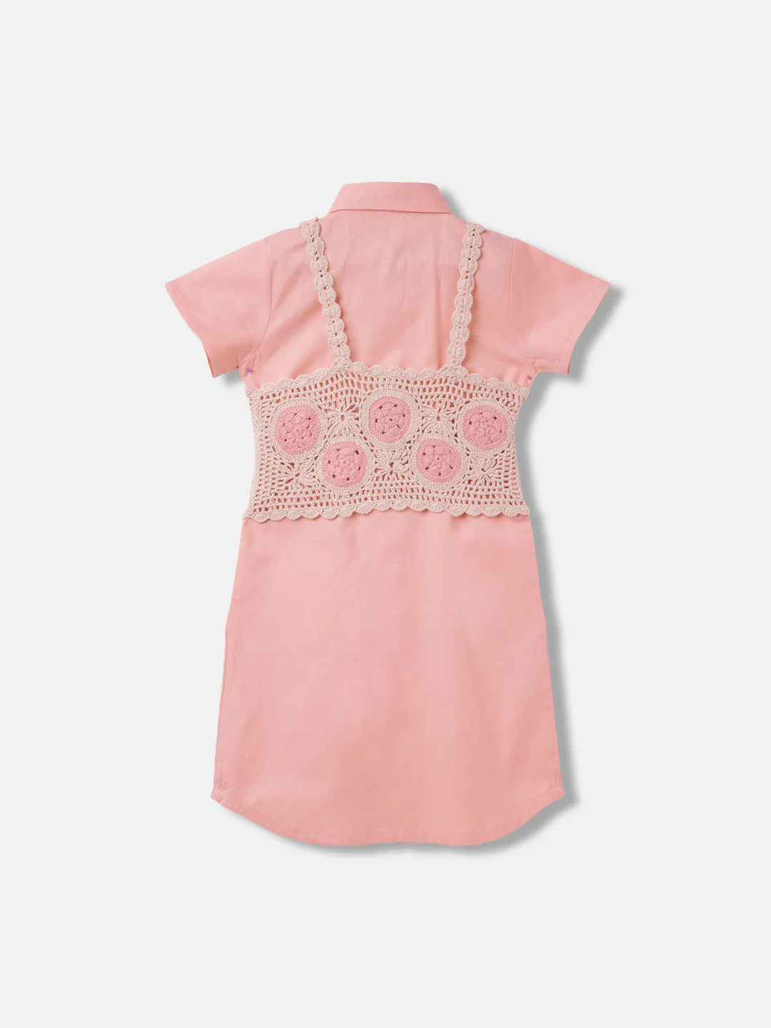 Blue Giraffe Girls Pink Solid Shirt Collar Short Sleeves Dress - Image 2