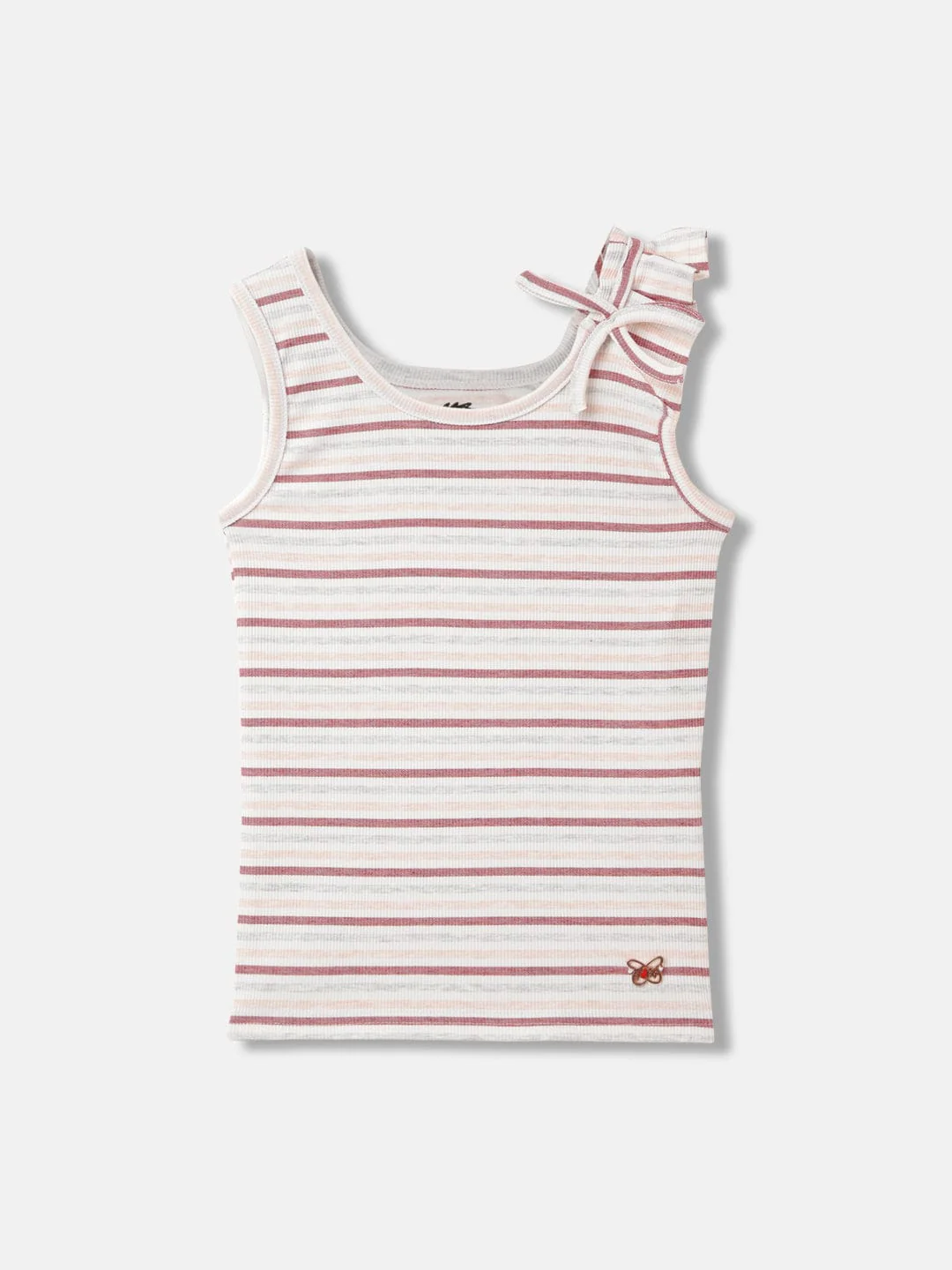 Blue Giraffe Girls White Striped Round Neck Sleeveless Tshirt