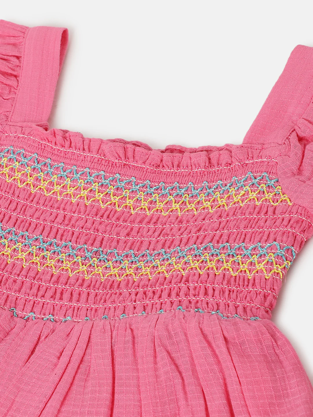 Blue Giraffe Girls Pink Embroidered Square neck Short Sleeves Dress - Image 3