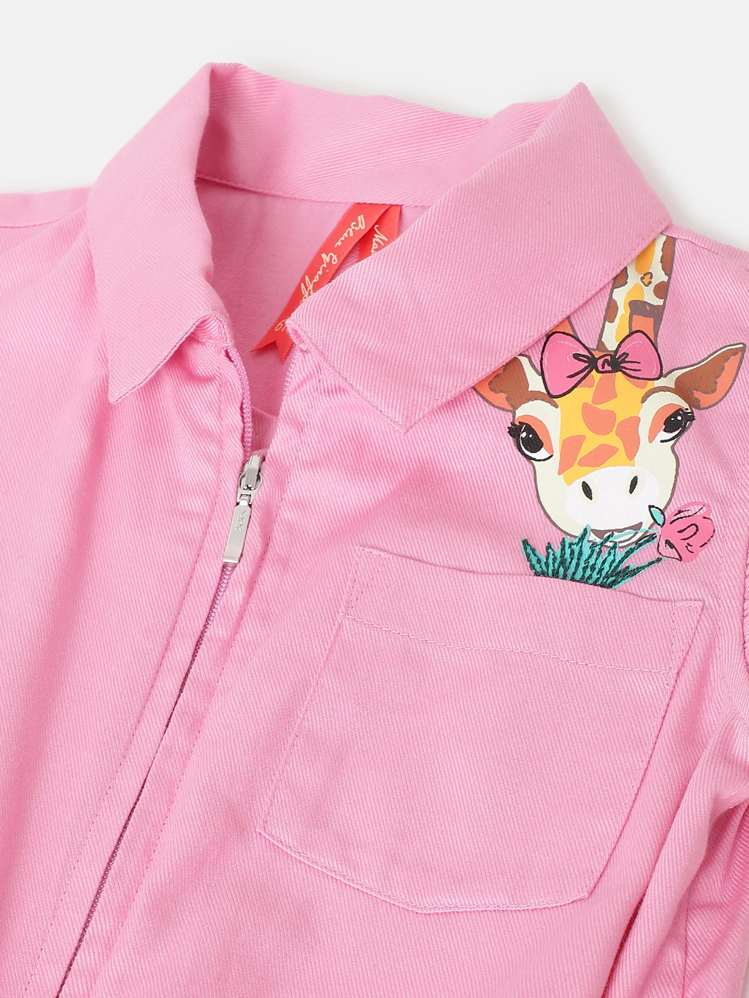 Blue Giraffe Girls Pink Solid Shirt Collar Short Sleeves Jumpsuit - Image 3