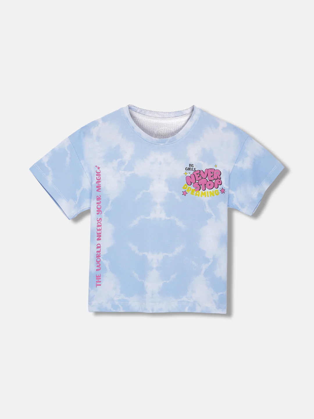 Blue Giraffe Girls Blue Printed Round Neck Short Sleeves Tshirt