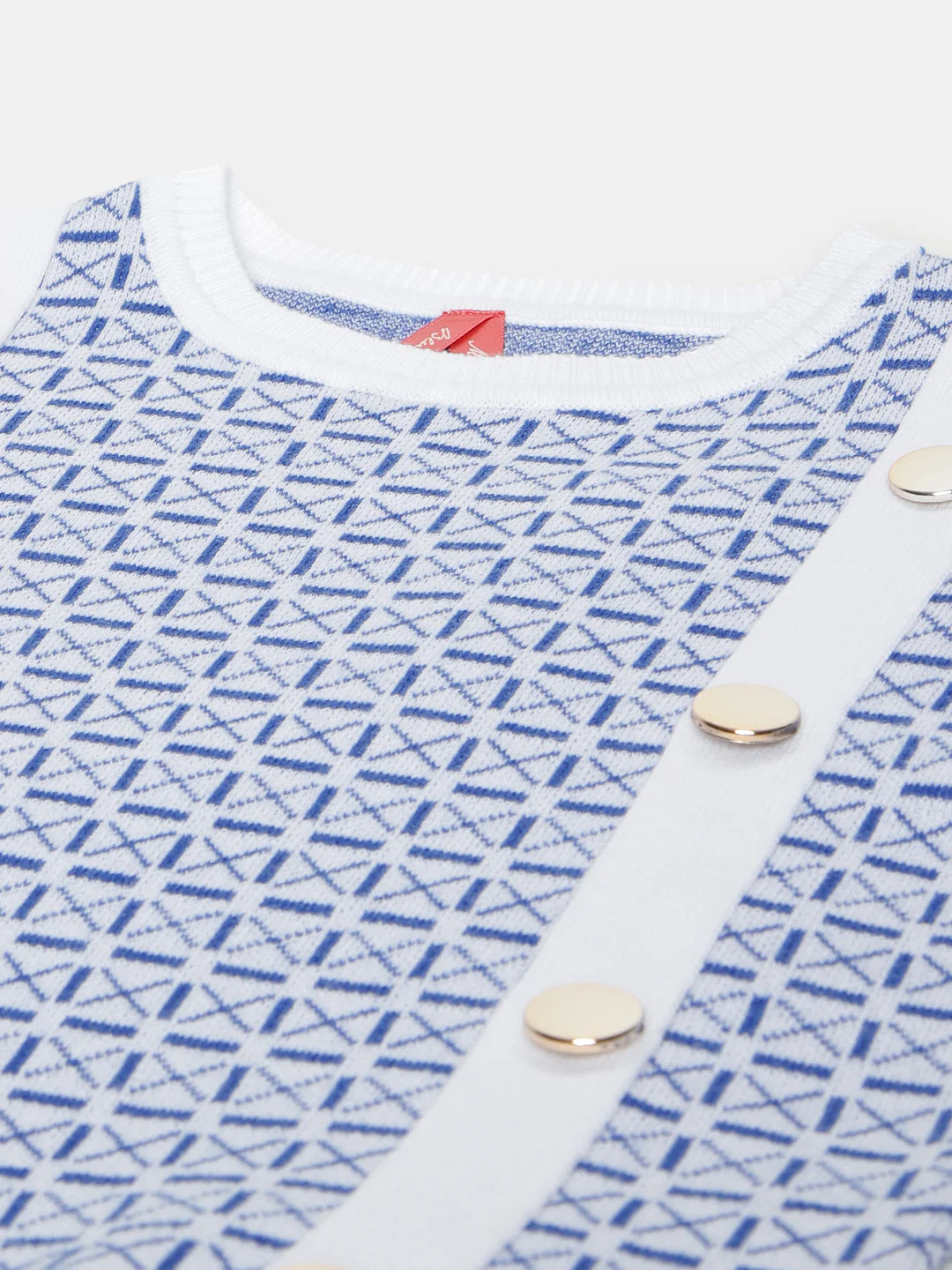 Blue Giraffe Girls Blue Self-Design Round Neck Short Sleeves Top - Image 3