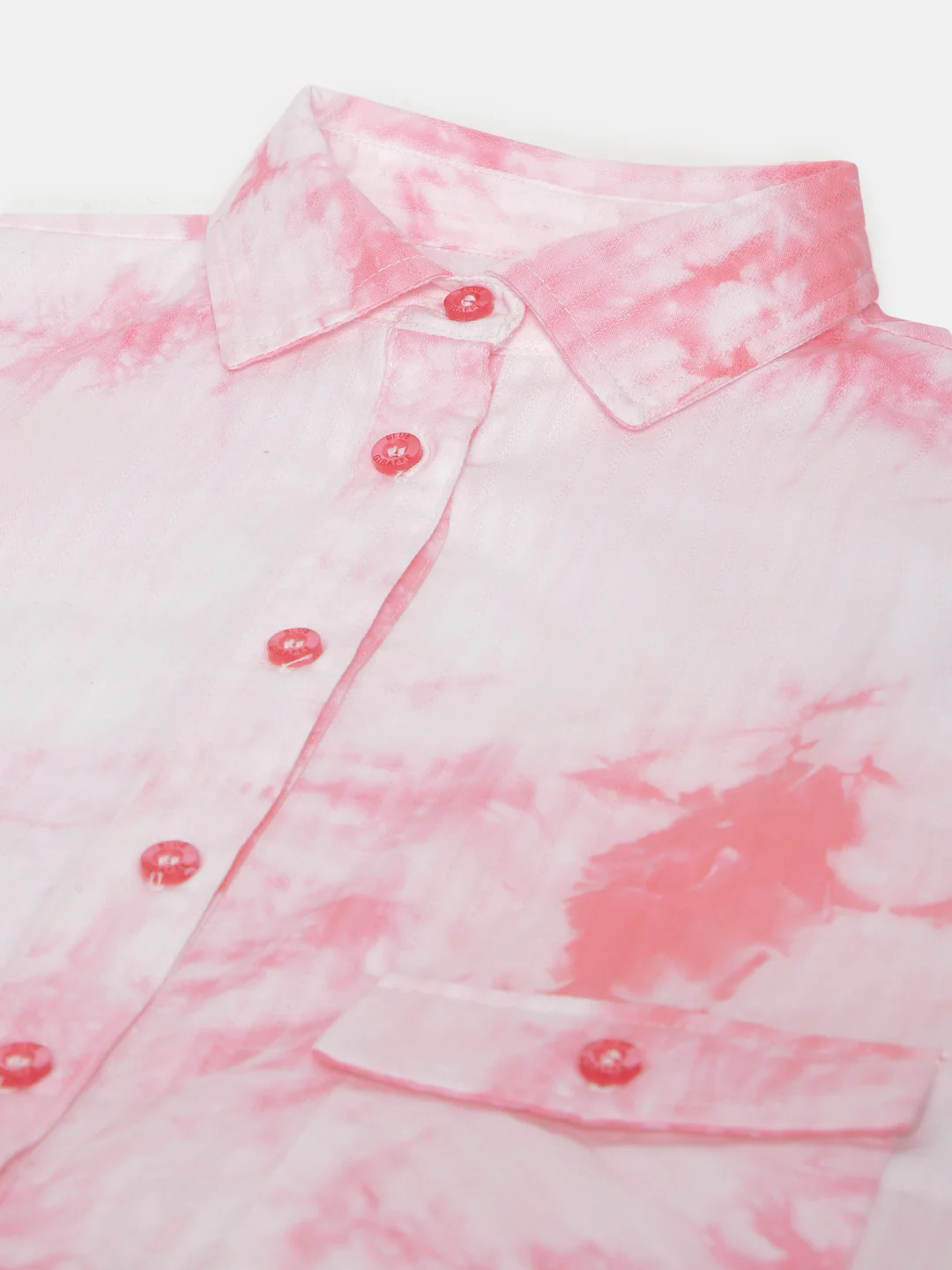 Blue Giraffe Girls White Tie & Dye Spread Collar Cap Sleeves Shirt - Image 3