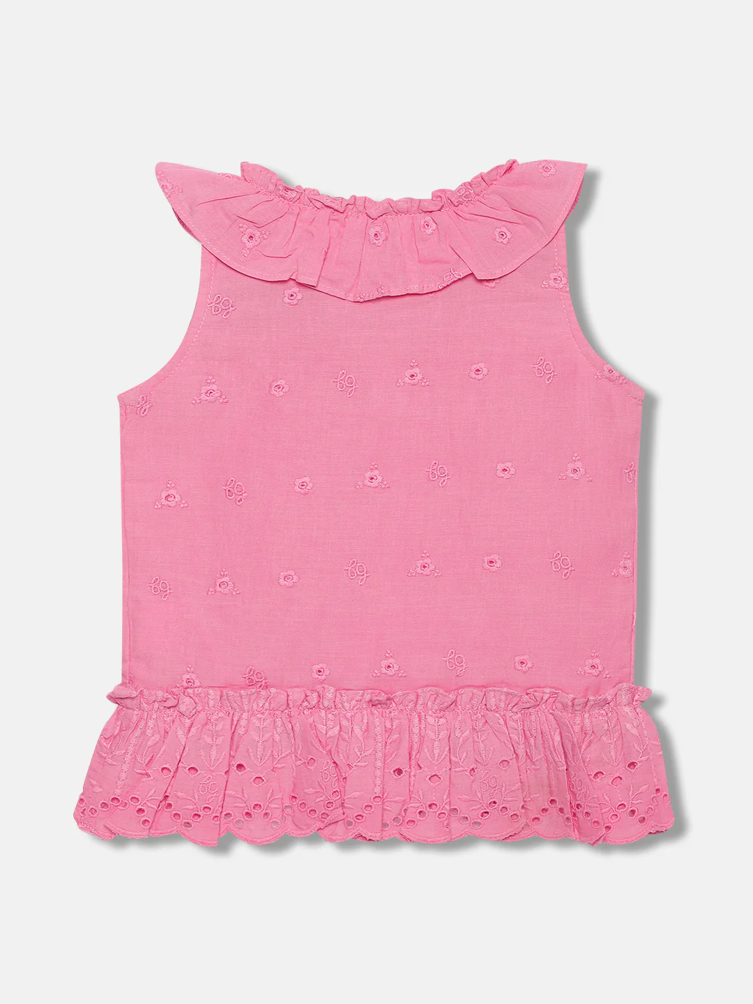 Blue Giraffe Girls Pink Embroidered V Neck Sleeveless Top - Image 2