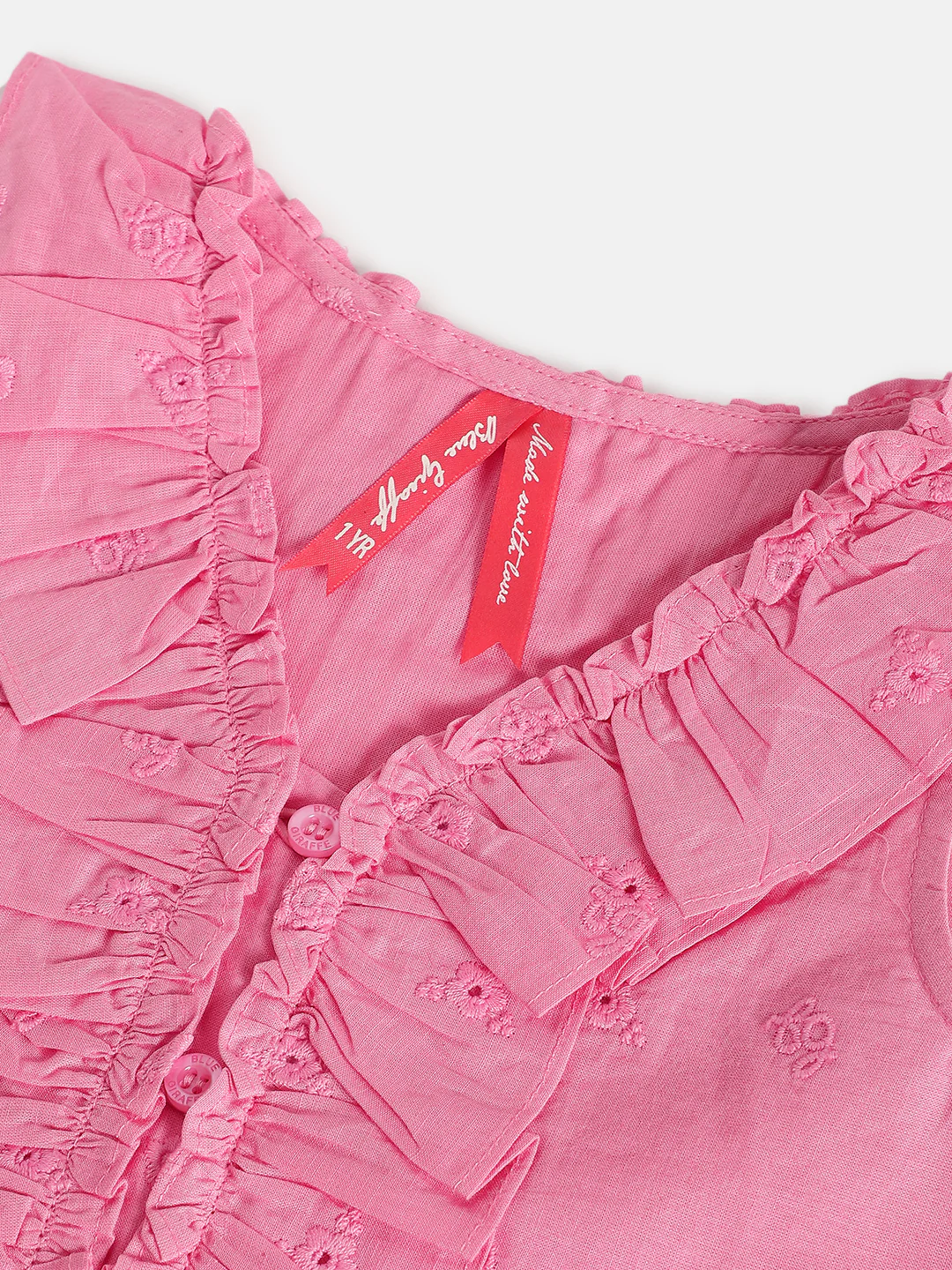 Blue Giraffe Girls Pink Embroidered V Neck Sleeveless Top - Image 3