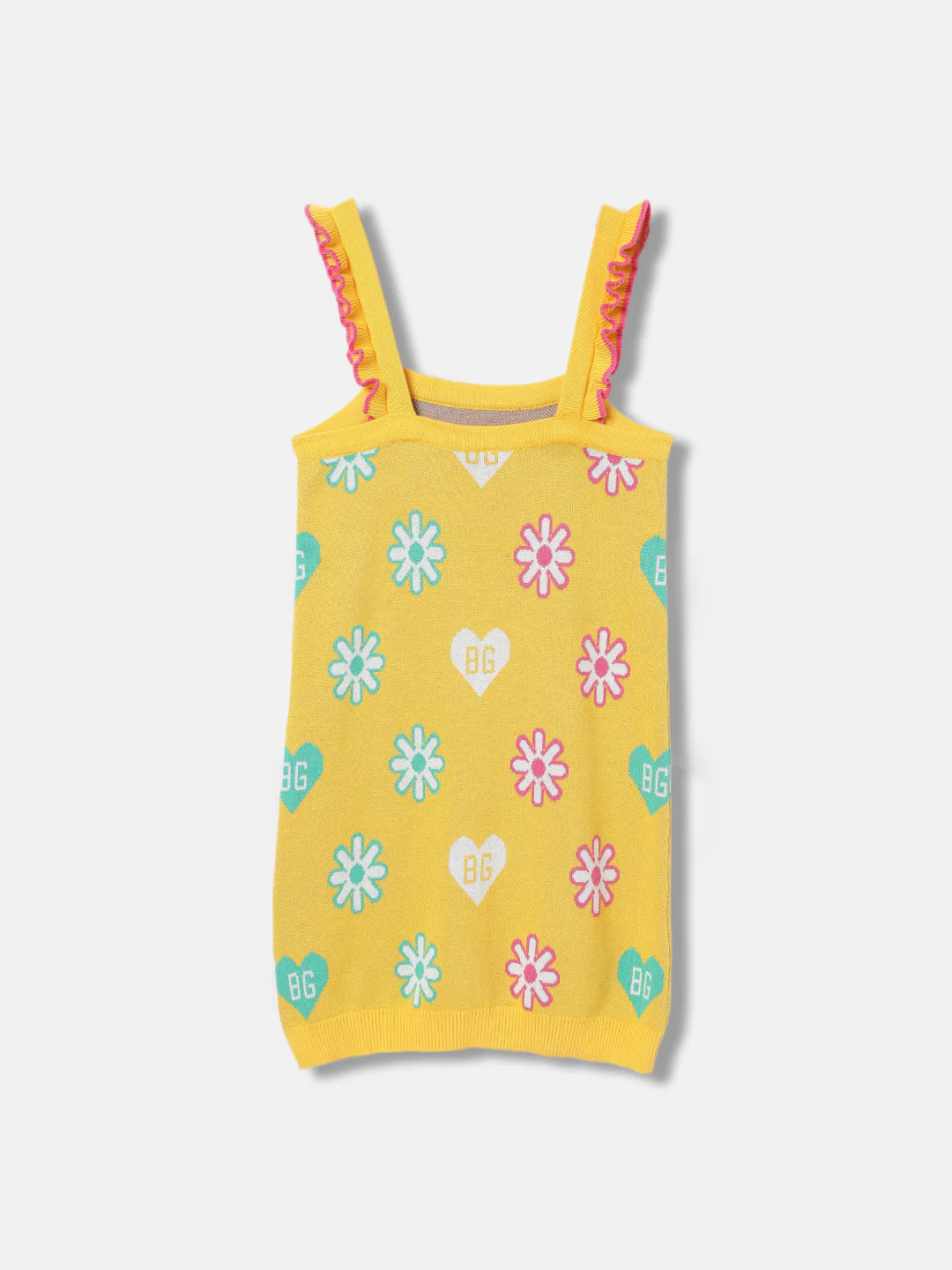 Blue Giraffe Girls Yellow Printed Shoulder Straps Sleeveless Dress - Image 2