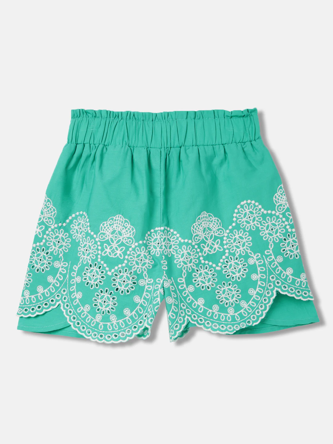 Blue Giraffe Girls Green Embroidered Flared Mid-Rise Shorts - Image 2