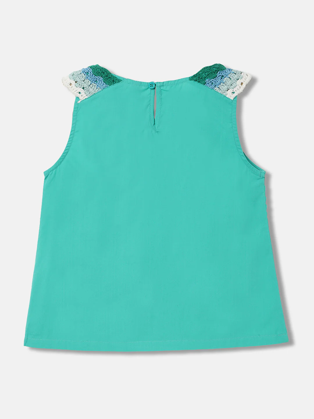 Blue Giraffe Girls Green Solid Round Neck Sleeveless Top - Image 2