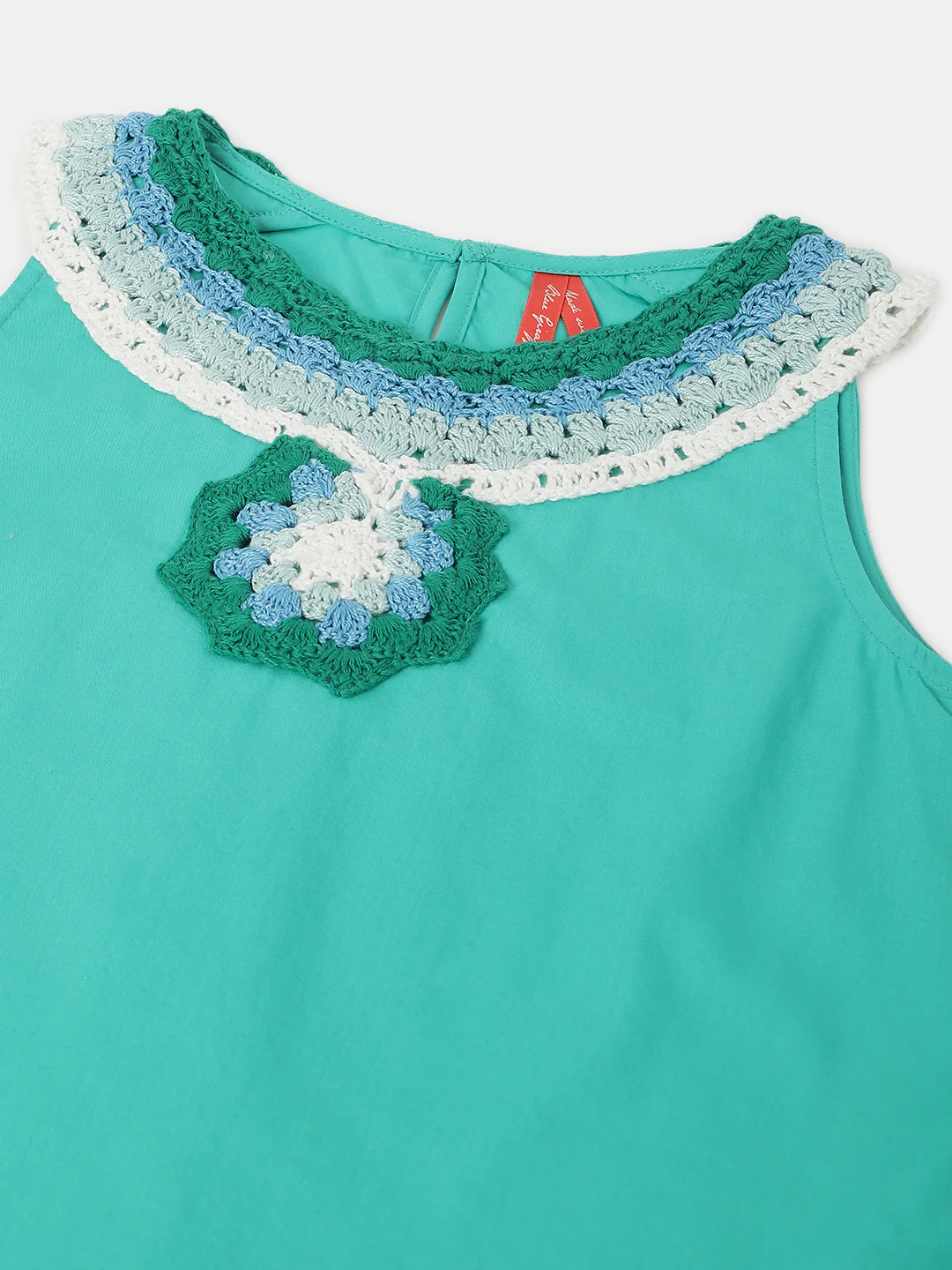 Blue Giraffe Girls Green Solid Round Neck Sleeveless Top - Image 3