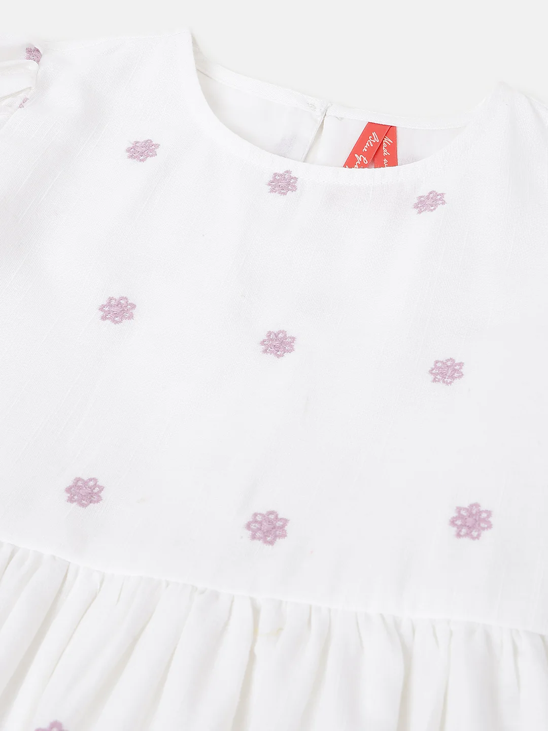 Blue Giraffe Girls White Embroidered Round Neck Short Sleeves Dress - Image 3
