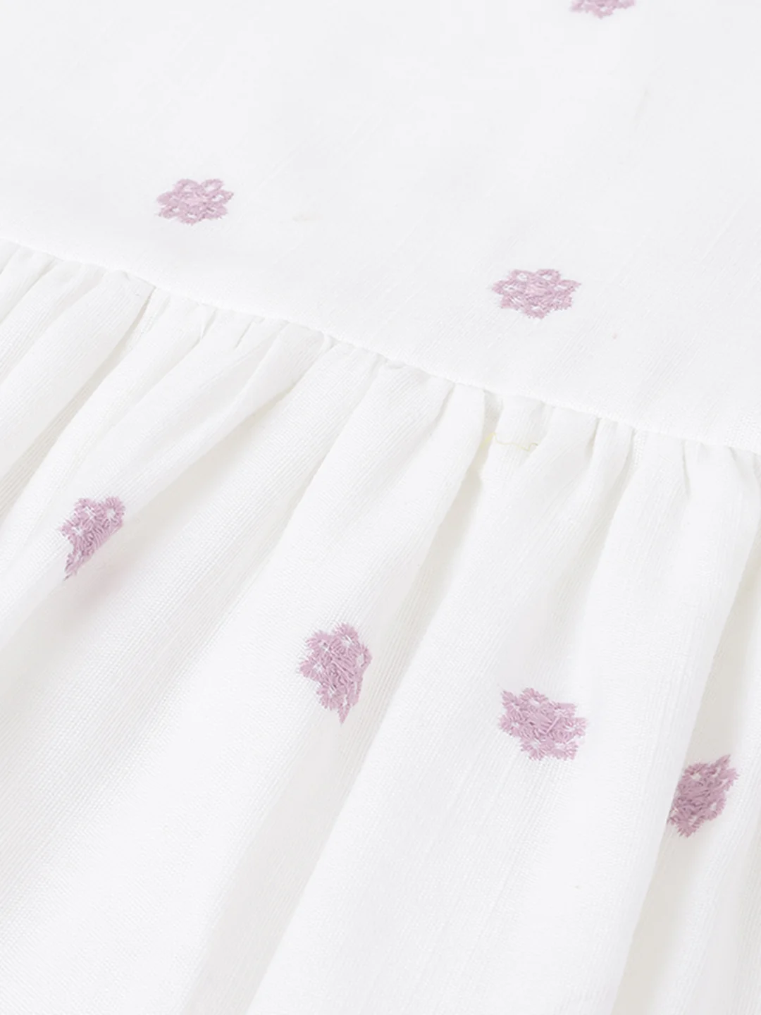 Blue Giraffe Girls White Embroidered Round Neck Short Sleeves Dress - Image 4