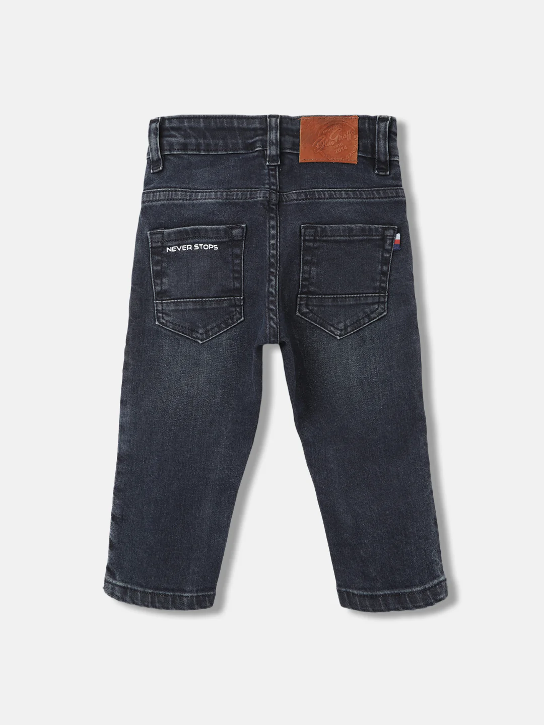 Blue Giraffe Boys Blue Solid Straight Fit Jeans - Image 2
