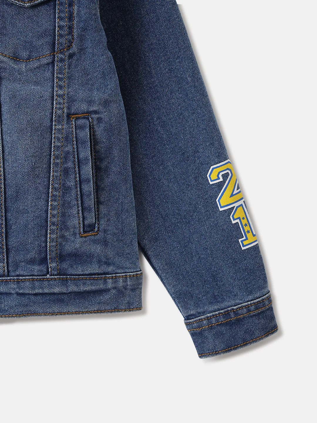 Blue Giraffe Boys Blue Washed Spread Collar Full Sleeves Denim Jacket - Image 3