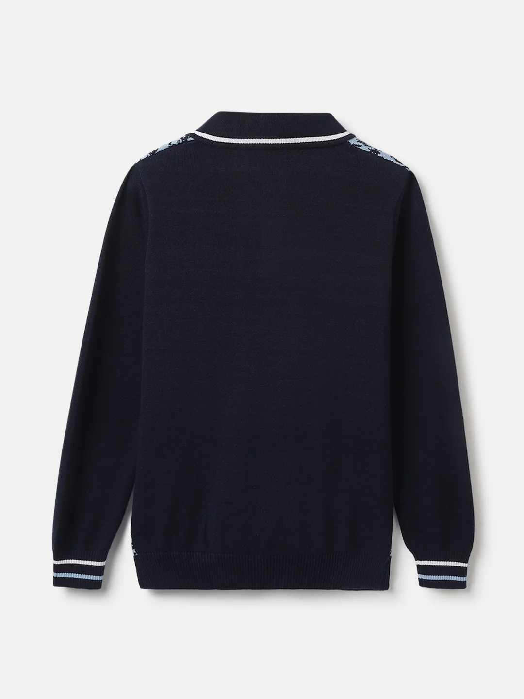 Blue Giraffe Boys Navy Blue Self Design Spread Collar Full Sleeves Pullover Style Sweater - Image 2
