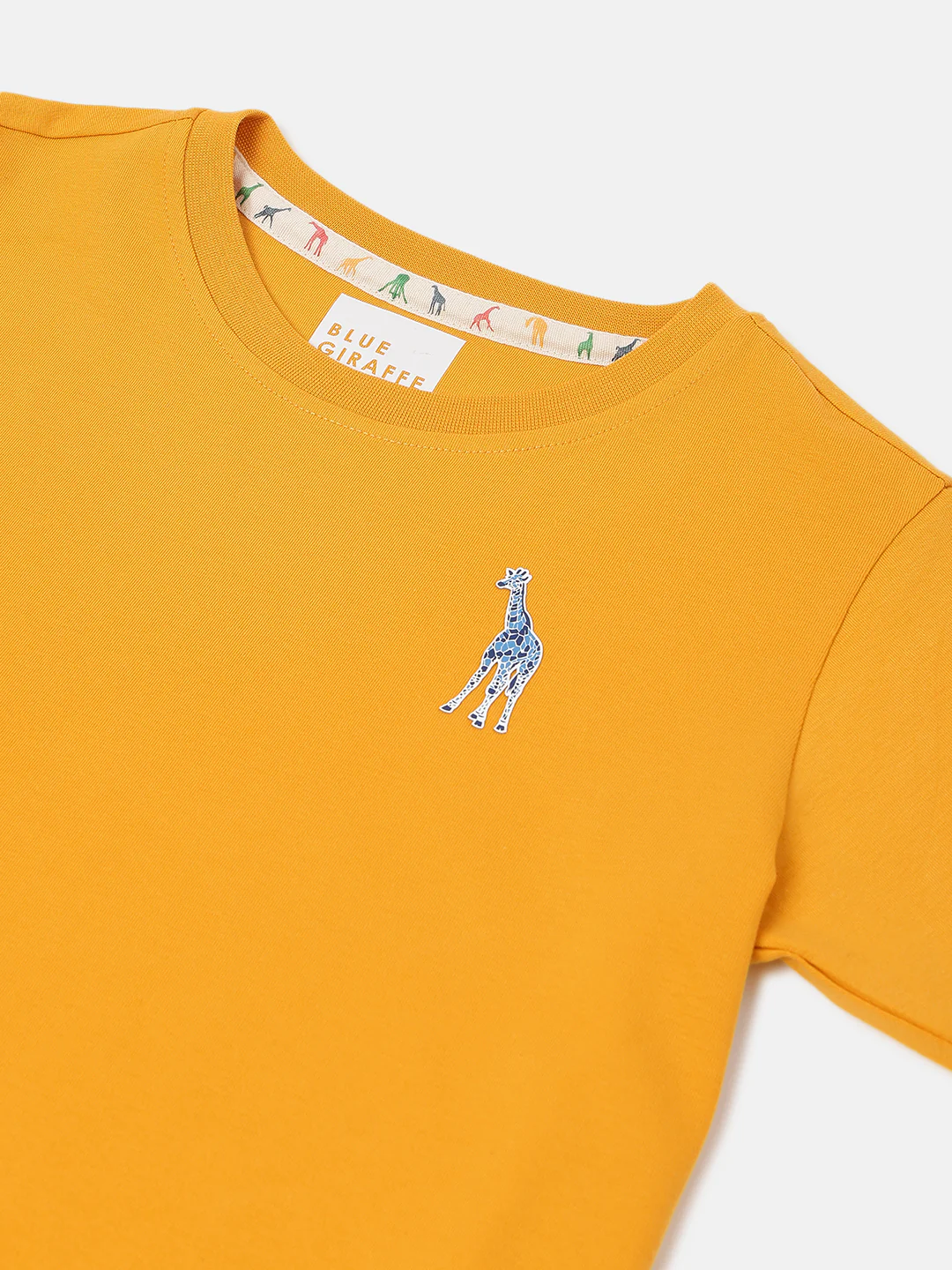 Blue Giraffe Boys Yellow Solid Round Neck  Short Sleeve Tshirt - Image 3