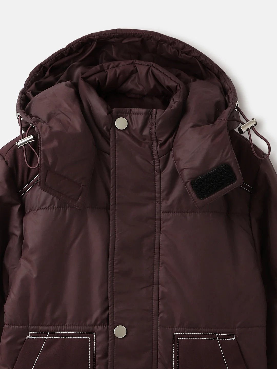 Blue Giraffe Boys Brown Solid Hooded Full Sleeves Puffer Jacket - Image 3