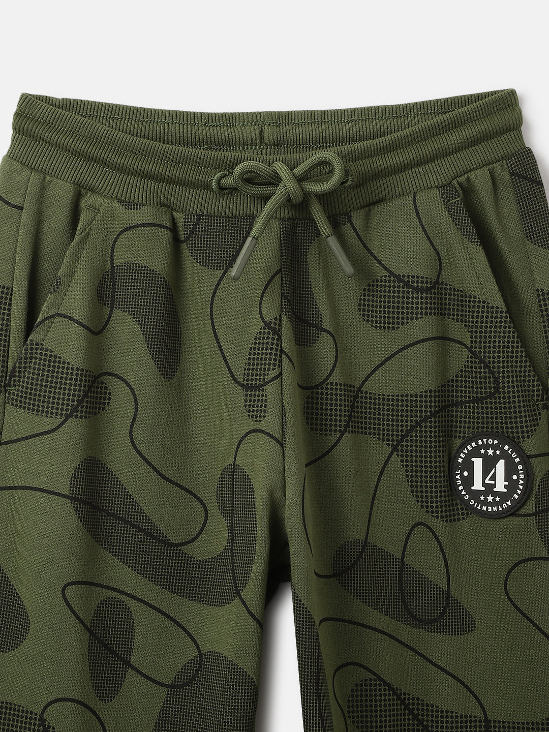 Blue Giraffe Boys Olive Printed Regular Fit Mid-Rise Jogger Style Track Pants - Image 3