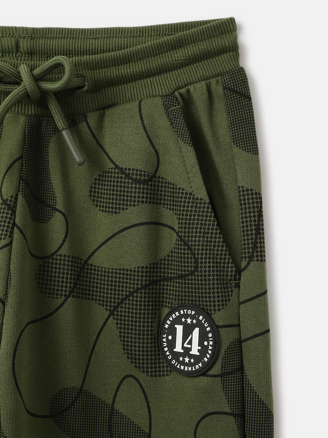 Blue Giraffe Boys Olive Printed Regular Fit Mid-Rise Jogger Style Track Pants - Image 4