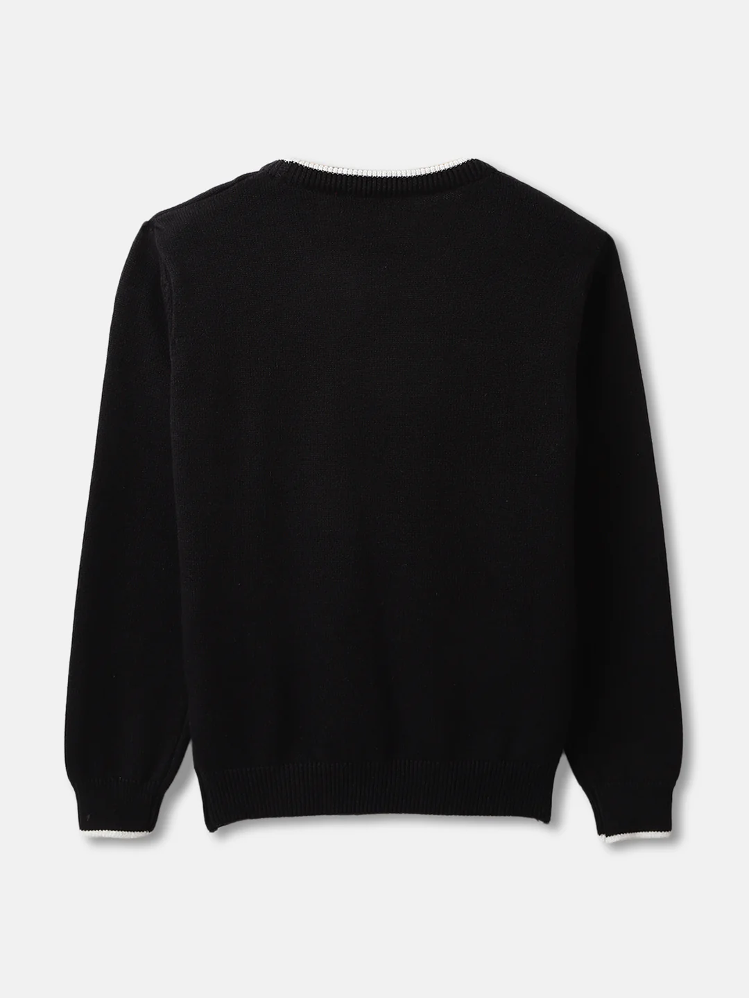 Blue Giraffe Boys Black Self Design Round Neck Full Sleeves Pullover Style Sweater - Image 2