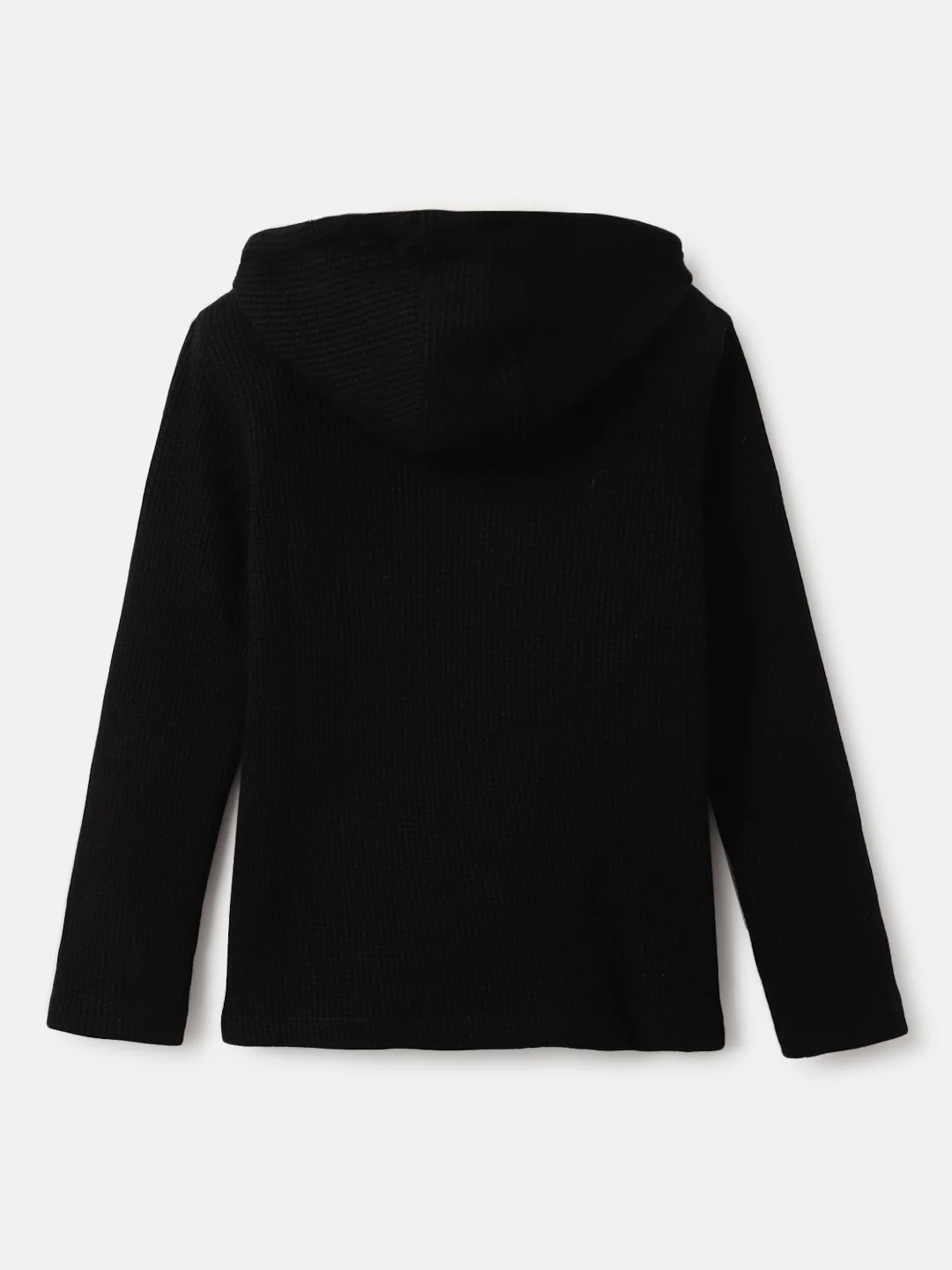 Blue Giraffe Boys Black Solid Hooded Full Sleeves Tshirt - Image 2