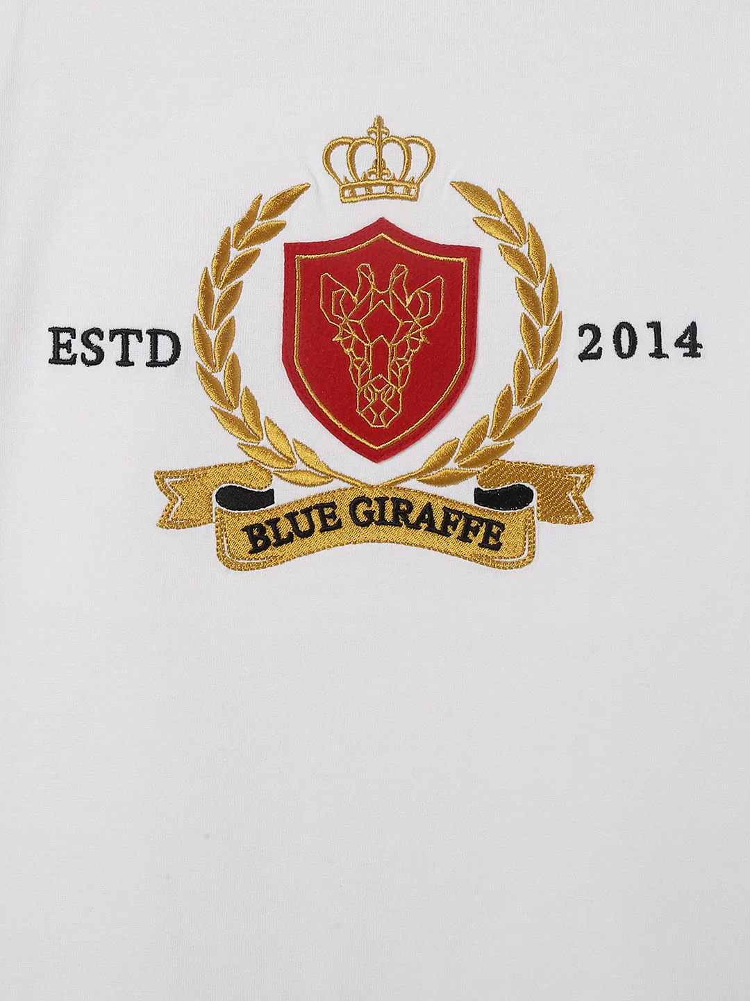 Blue Giraffe Boys White Embroidered Round Neck Short Sleeves Tshirt - Image 3