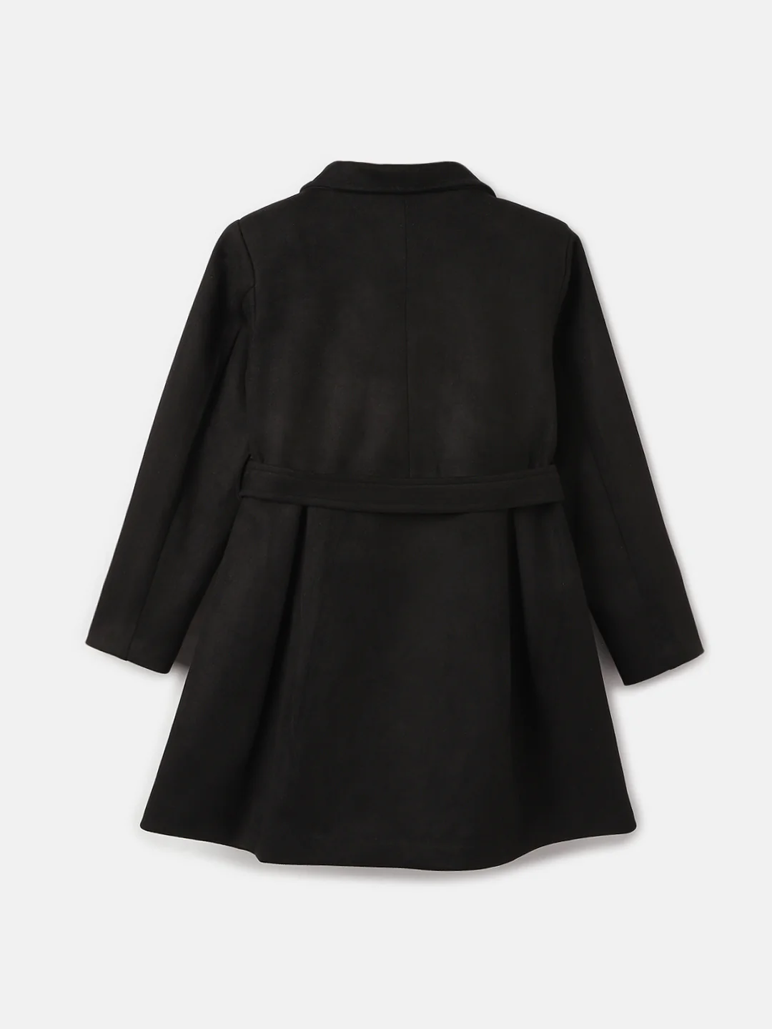 Blue Giraffe Girls Black Solid Peter Pan Collar Full Sleeves Overcoat - Image 2