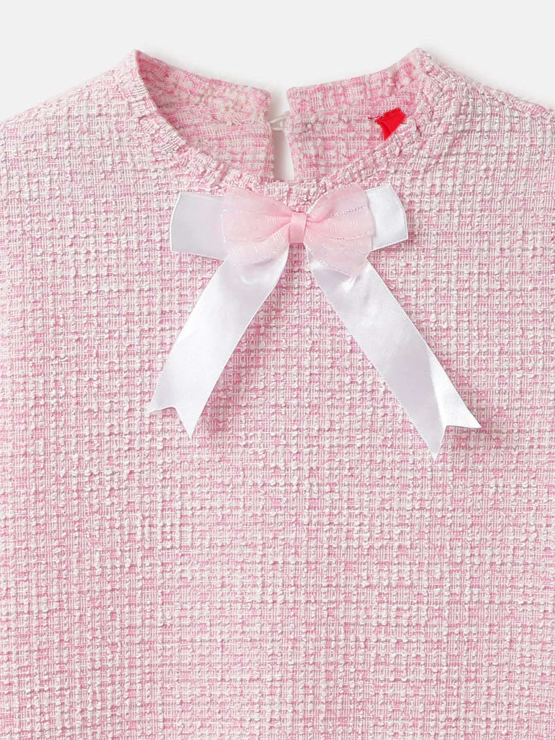 Blue Giraffe Girls Pink Textured Round Neck 3/4th Sleeves A-Line Dress - Image 3