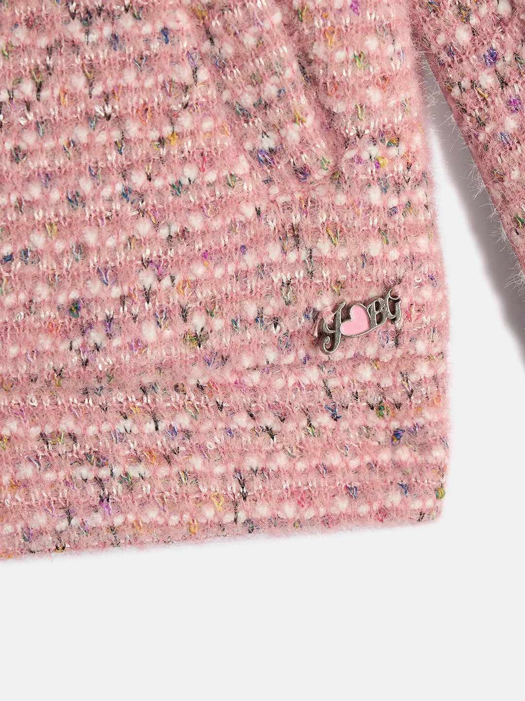 Blue Giraffe Girls Pink Self Design Spread Collar Full Sleeves Tweed Jacket - Image 4