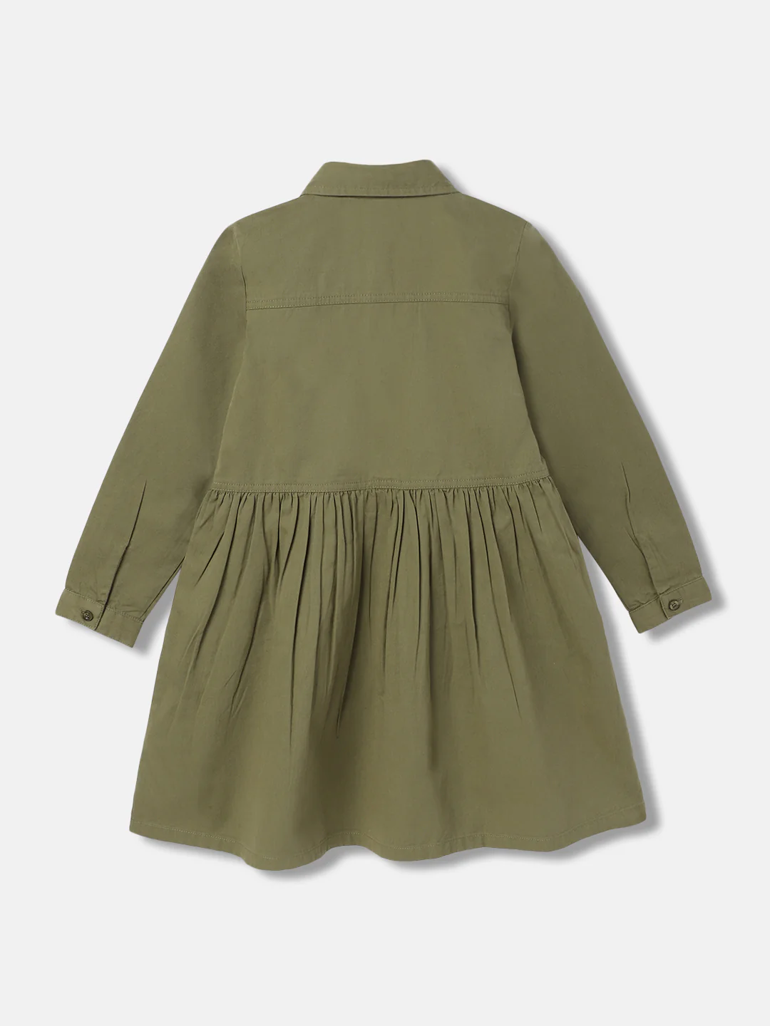 Blue Giraffe Girls Olive Solid Shirt Collar Full Sleeves A-line Dress - Image 2