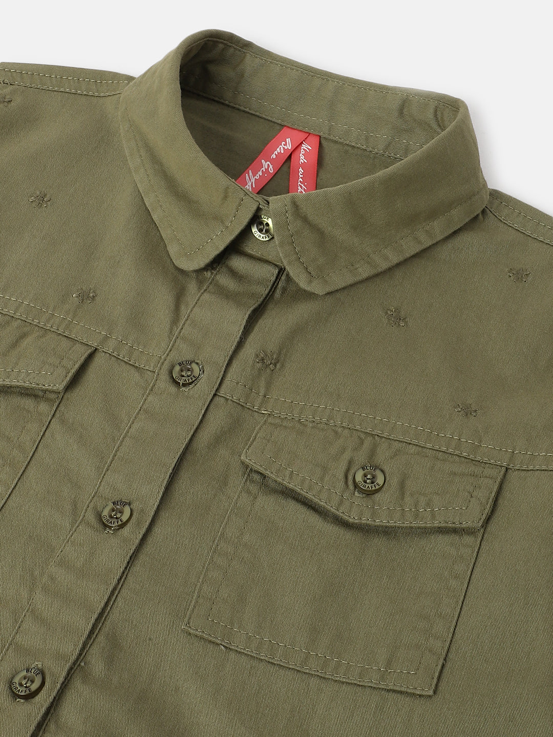 Blue Giraffe Girls Olive Solid Shirt Collar Full Sleeves A-line Dress - Image 3