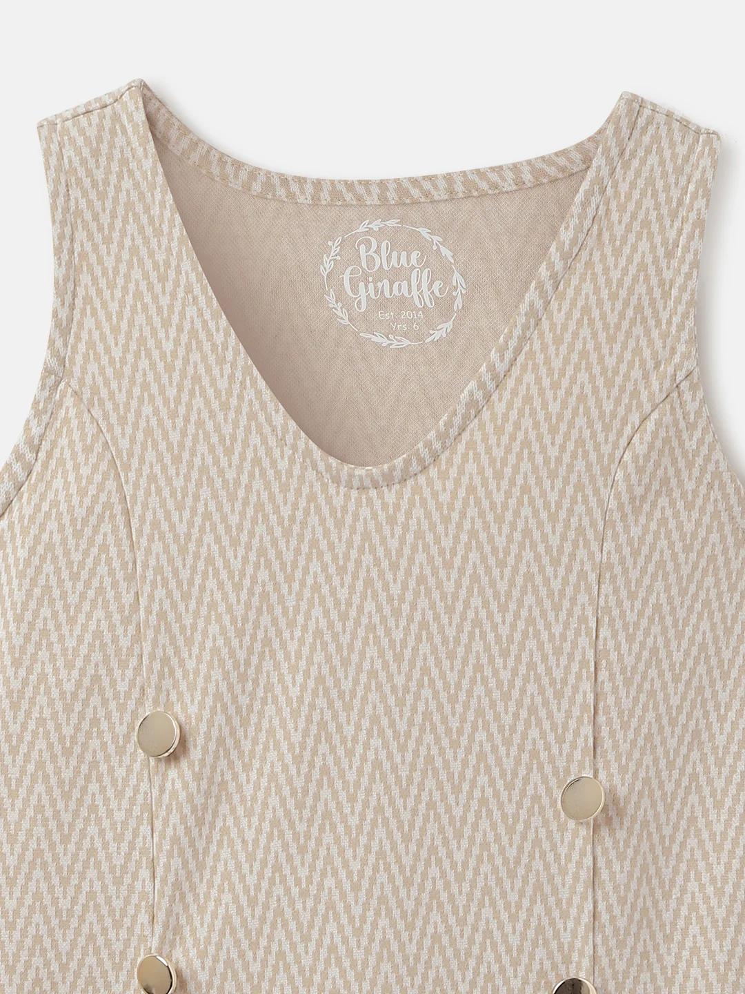 Blue Giraffe Girls Beige Printed V-Neck Sleeveless Shift Dress - Image 3