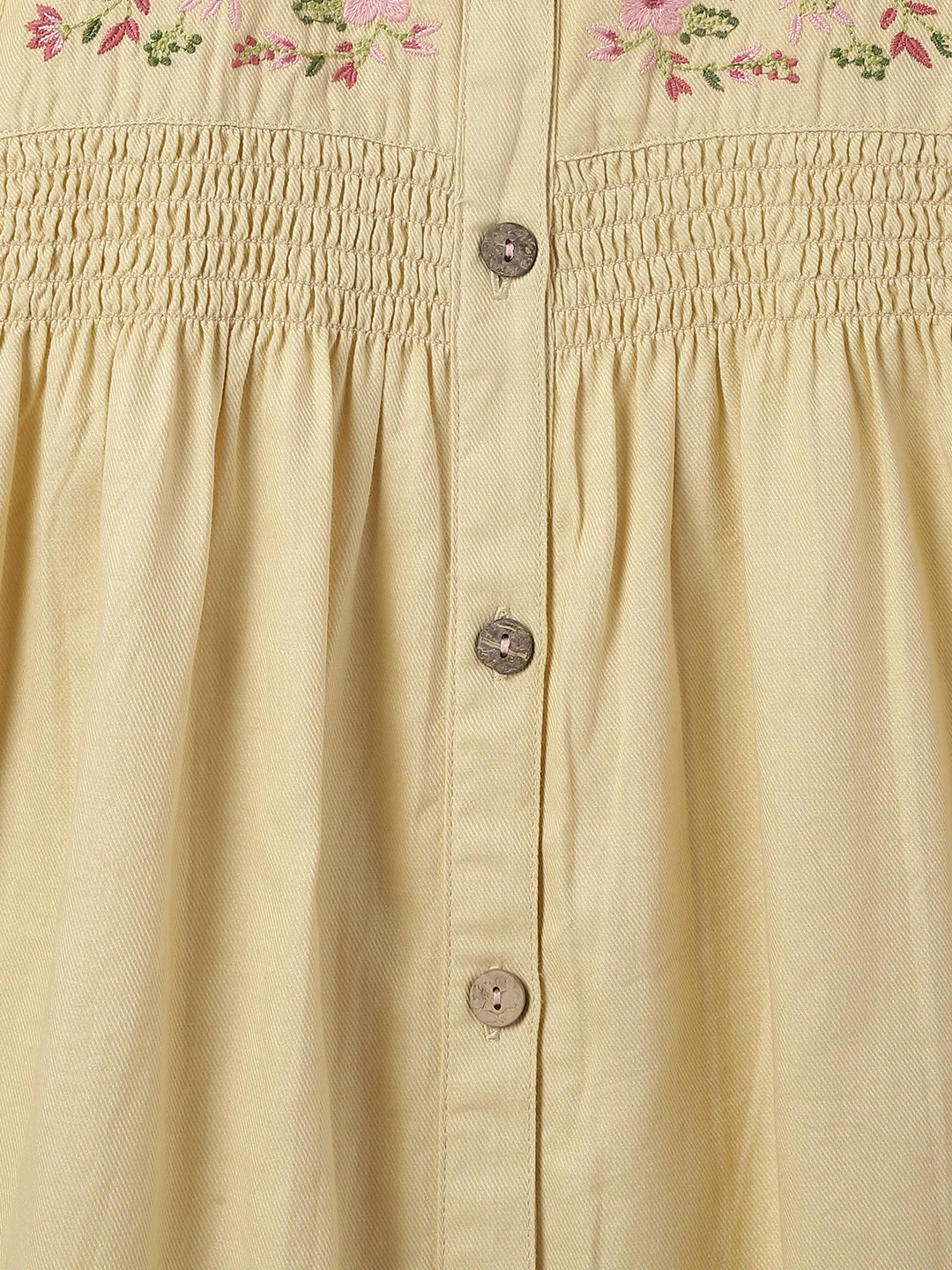 Blue Giraffe Girls Beige Embroidered Peter pan Collar Full Sleeves A-line Dress - Image 3