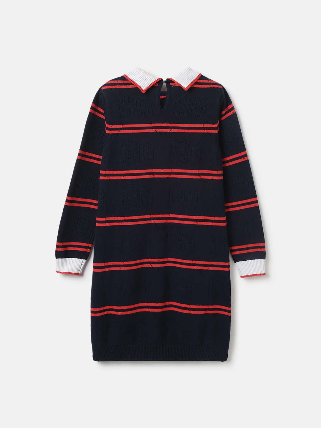 Blue Giraffe Girls Navy Striped Collar Neck Full Sleeves Straight Dress - Image 2