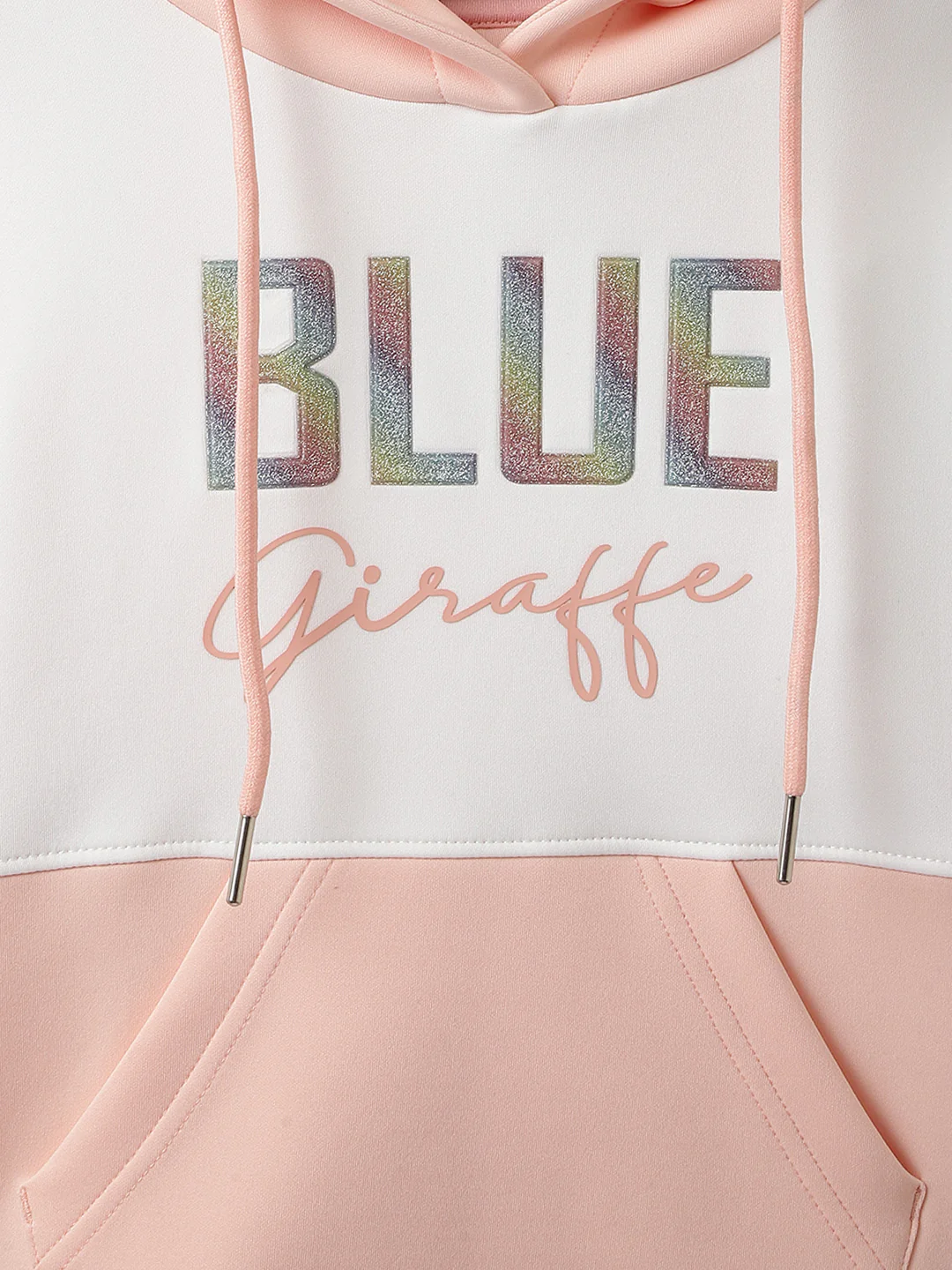Blue Giraffe Girls Peach Color-blocked Hooded Full Sleeves Pullover Style Sweatshirt - Image 3