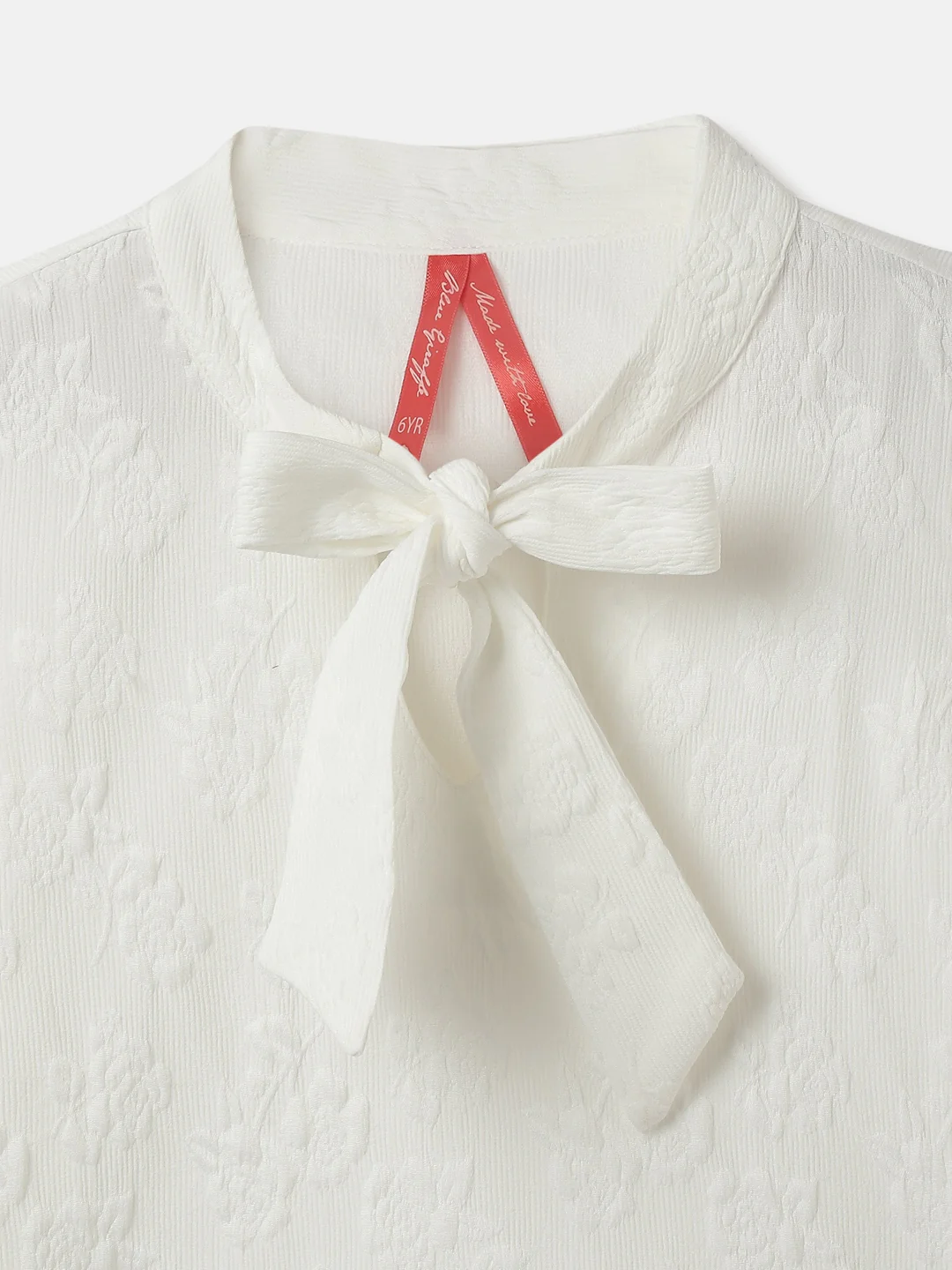 Blue Giraffe Girls White Solid Tie-Up Neck Full Sleeves Top - Image 3