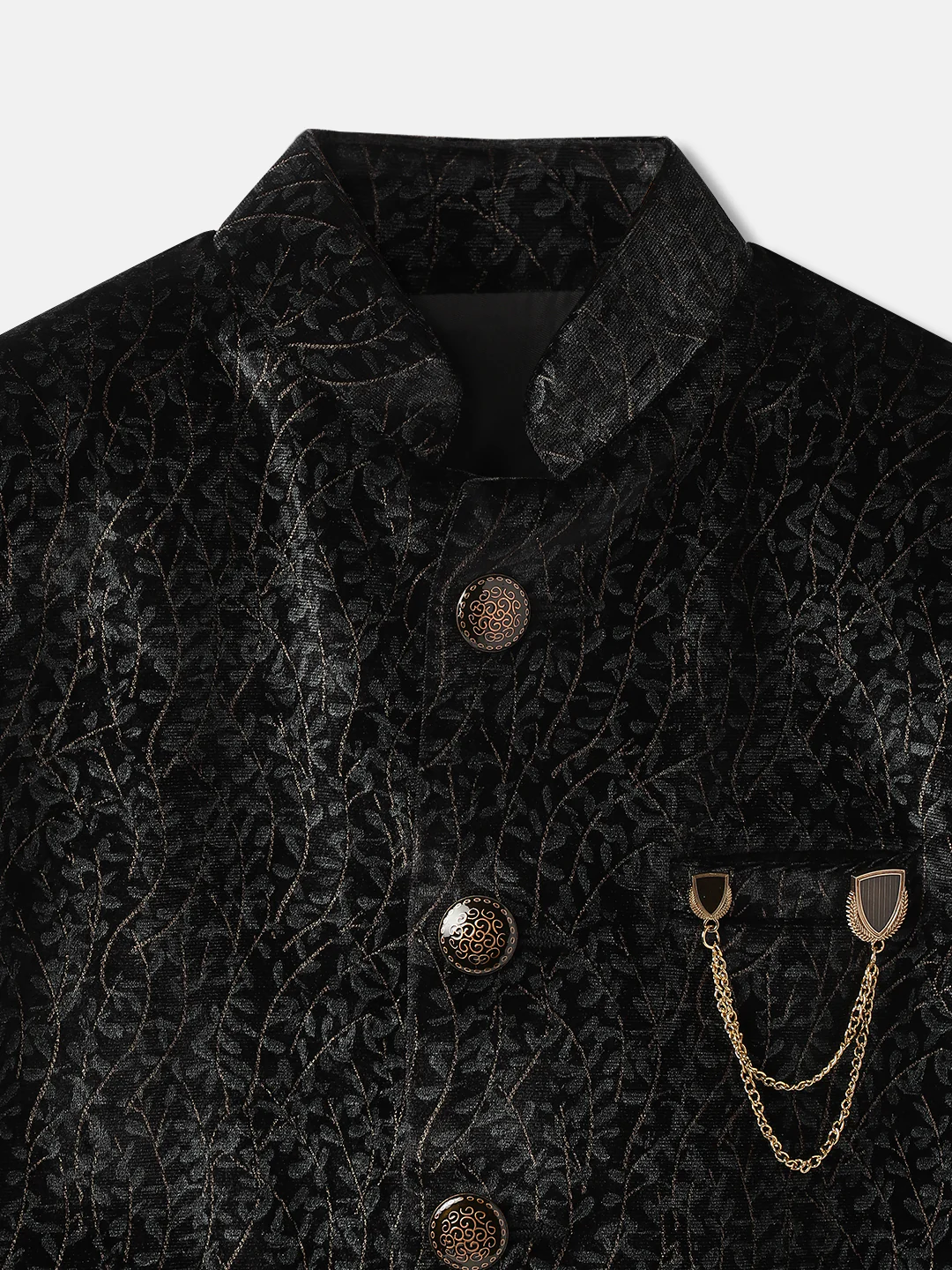 Blue Giraffe Boys Black Self Design Mandarin Collar Full Sleeves Band gala Set - Image 8
